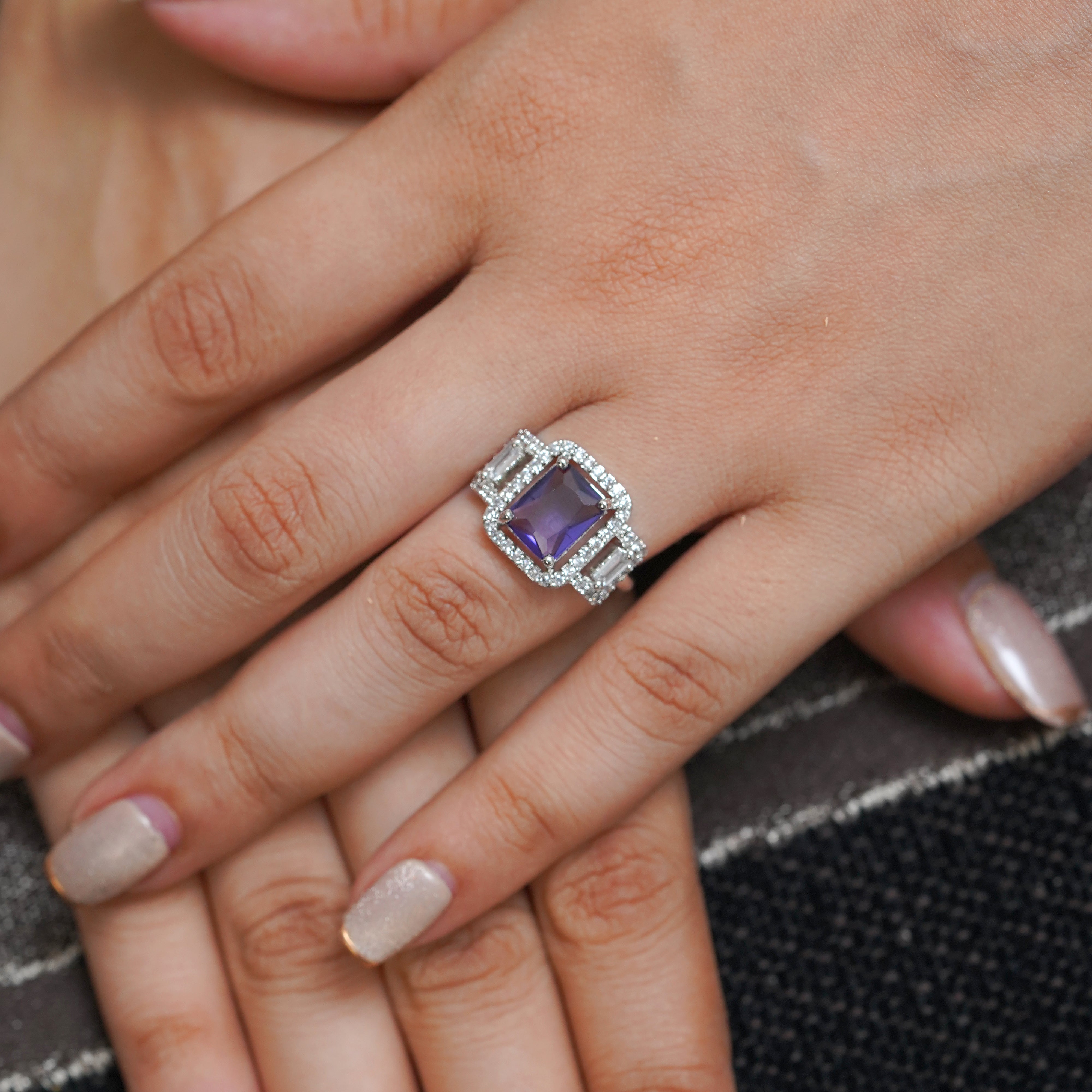 Stunning Purple Square-Cut with Crystal Accents Adjustable Ring For Women SR31