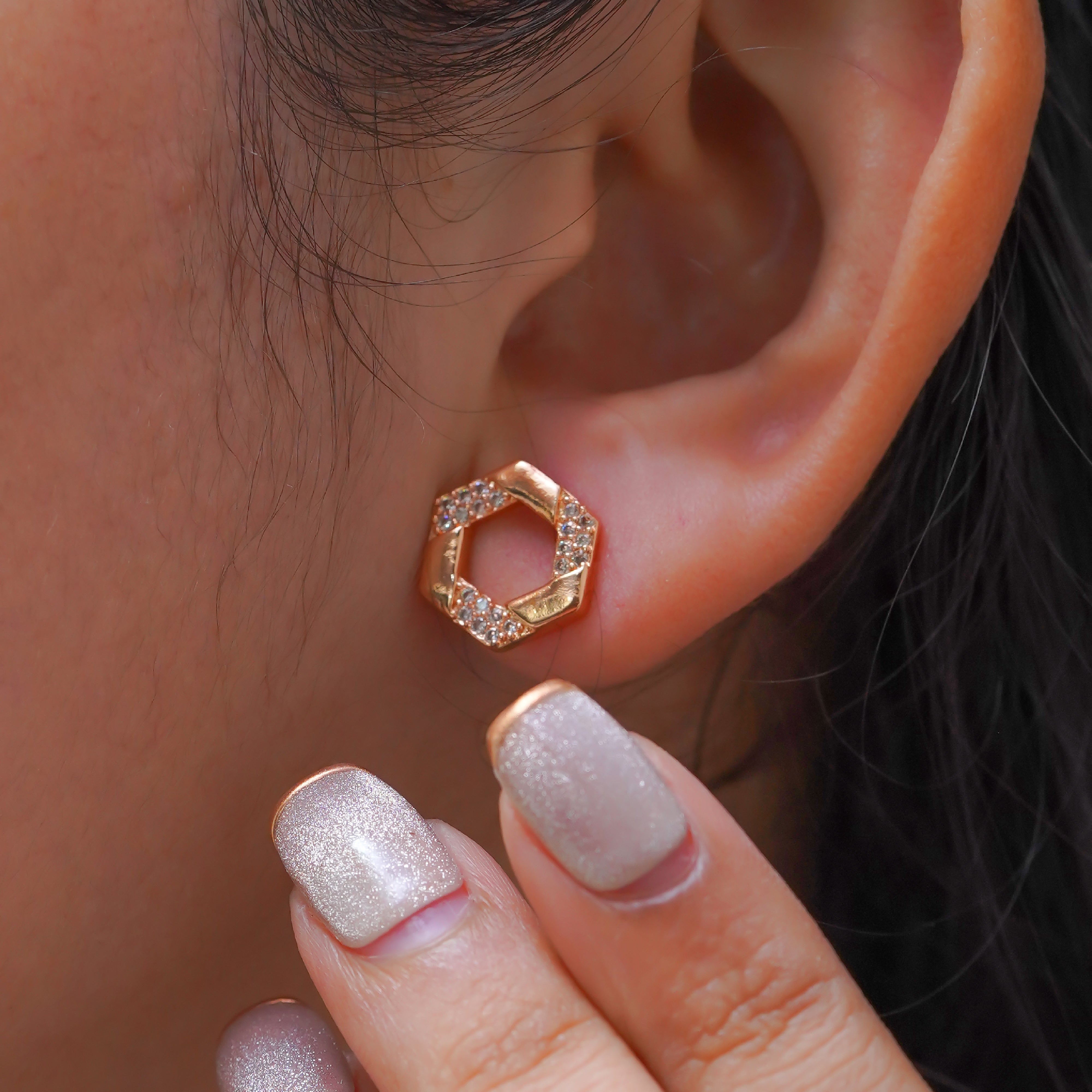 Chic Rose Gold Hexagon Crystal Stud Earrings for Women SE34