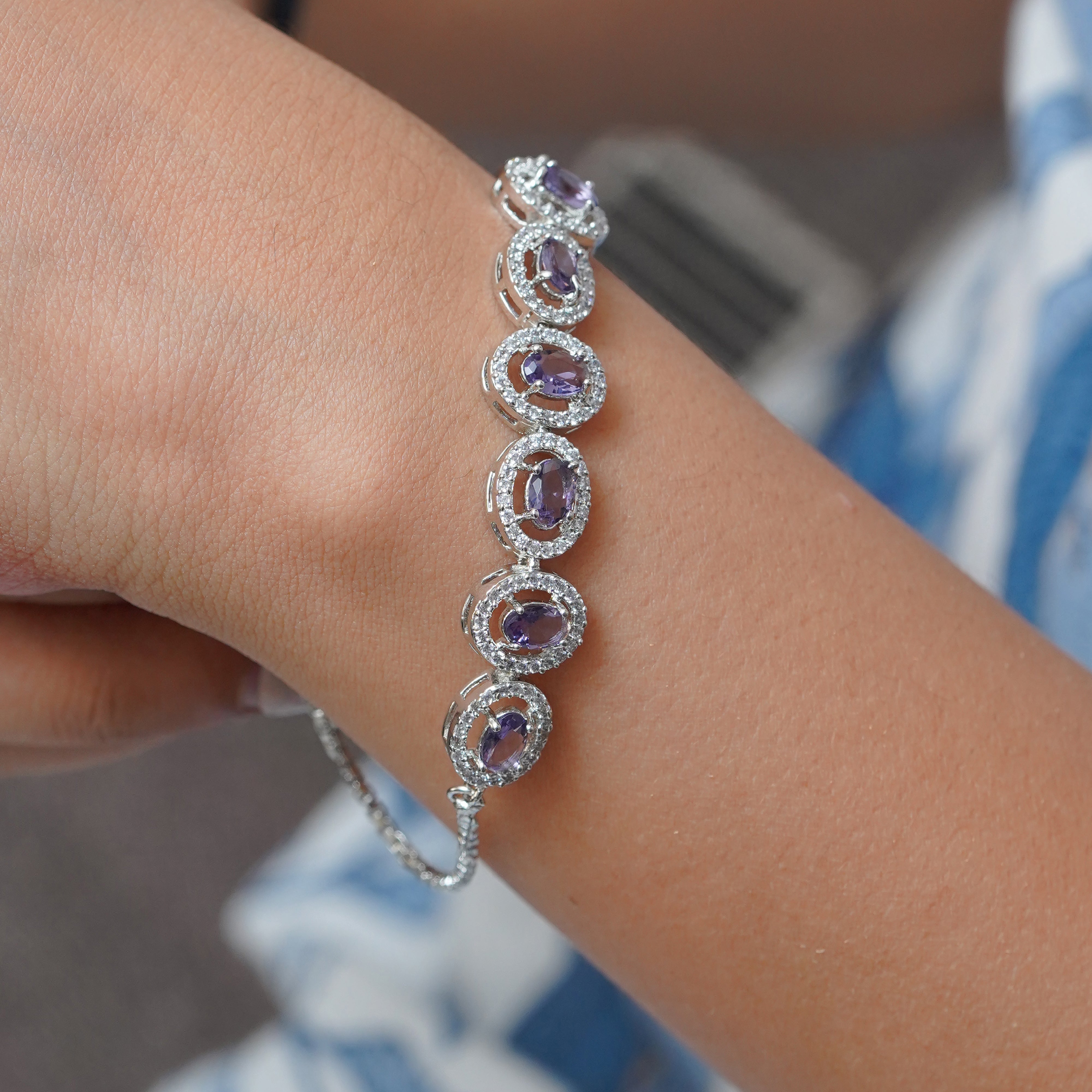 Gorgeous Purple Stone Silver Bracelet  Luxury by SELAYA SBR2