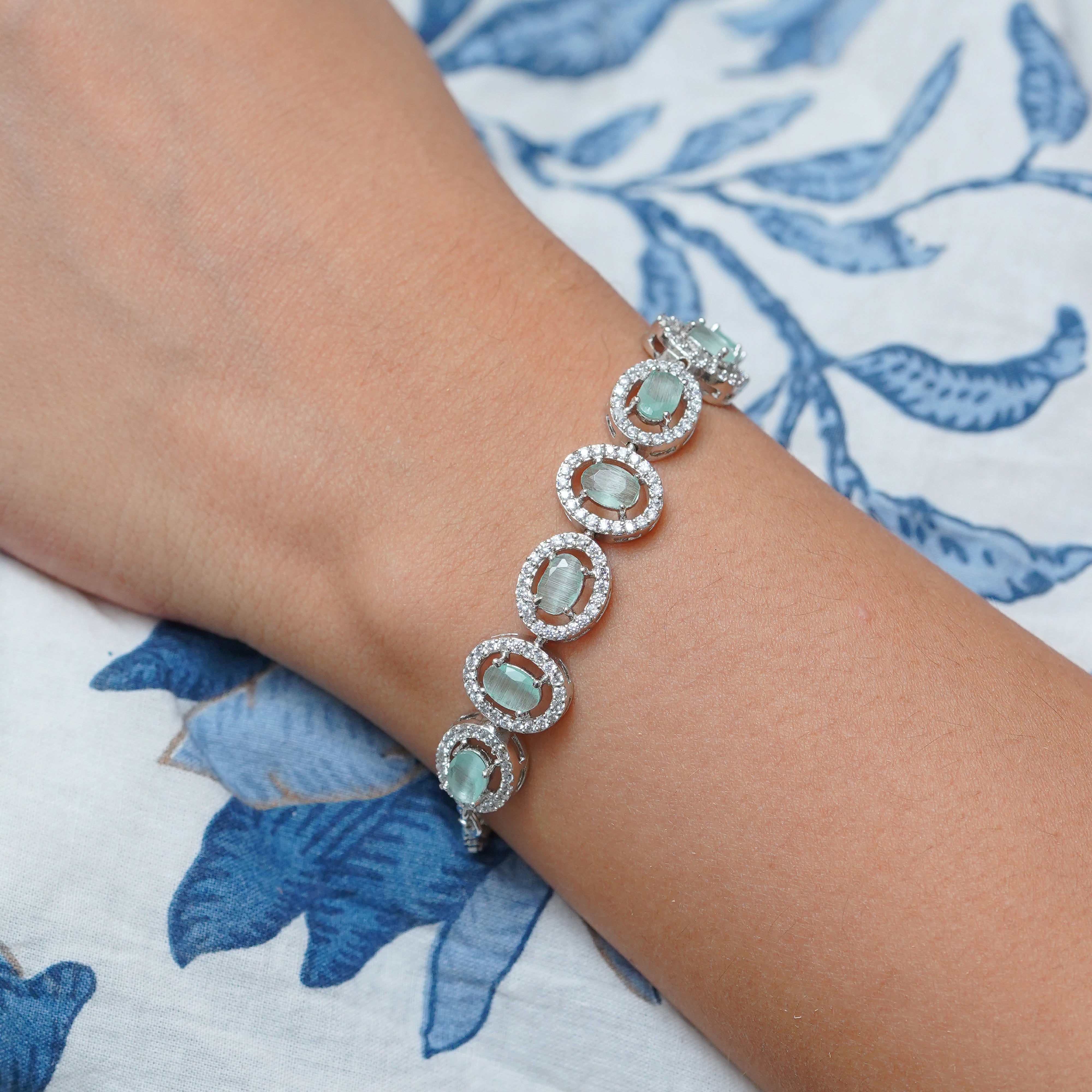 Elegant Mint Green Stone Silver Bracelet  Glamour by SELAYA SBR2