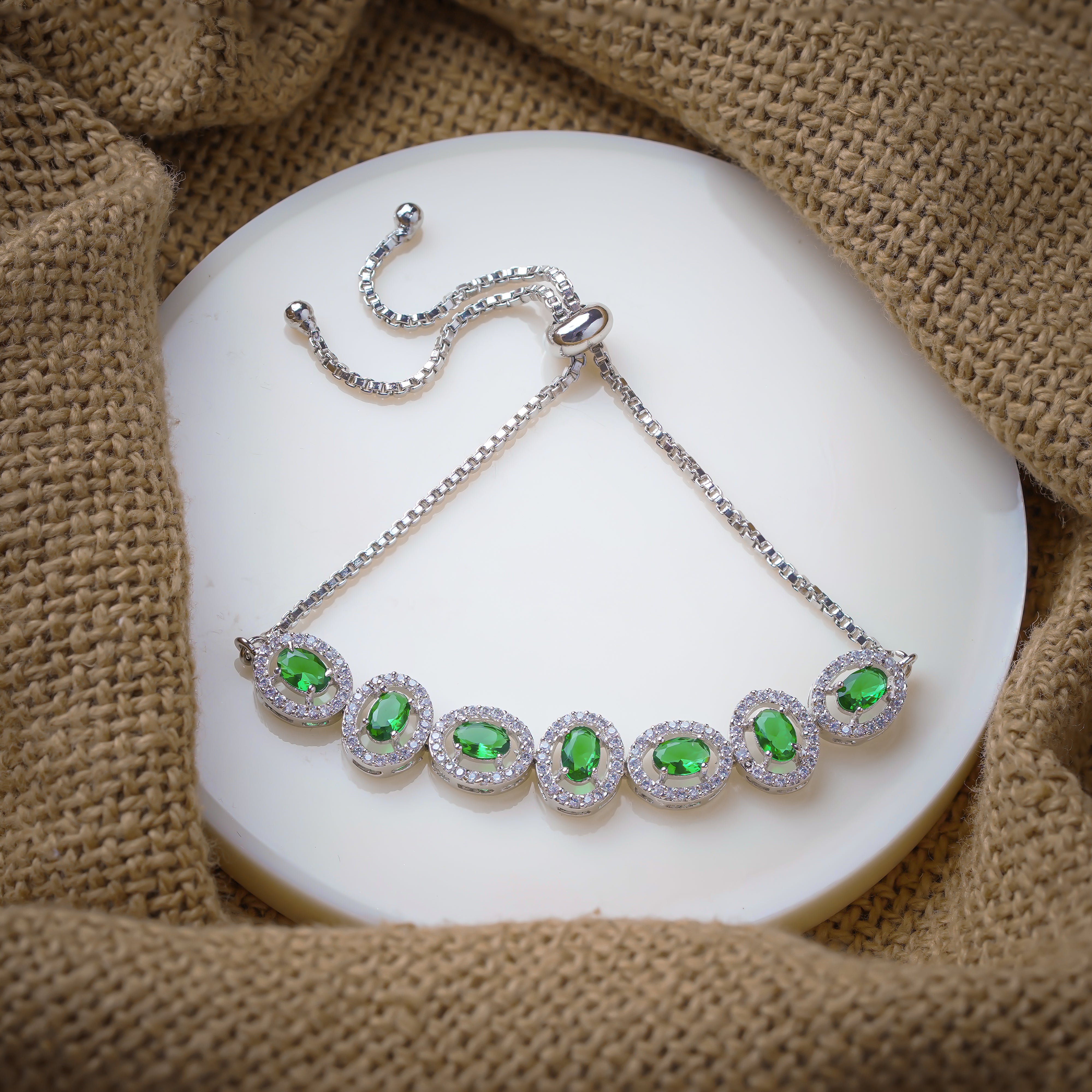 Radiant Green Stone Silver Bracelet  Luxury by SELAYA SBR2