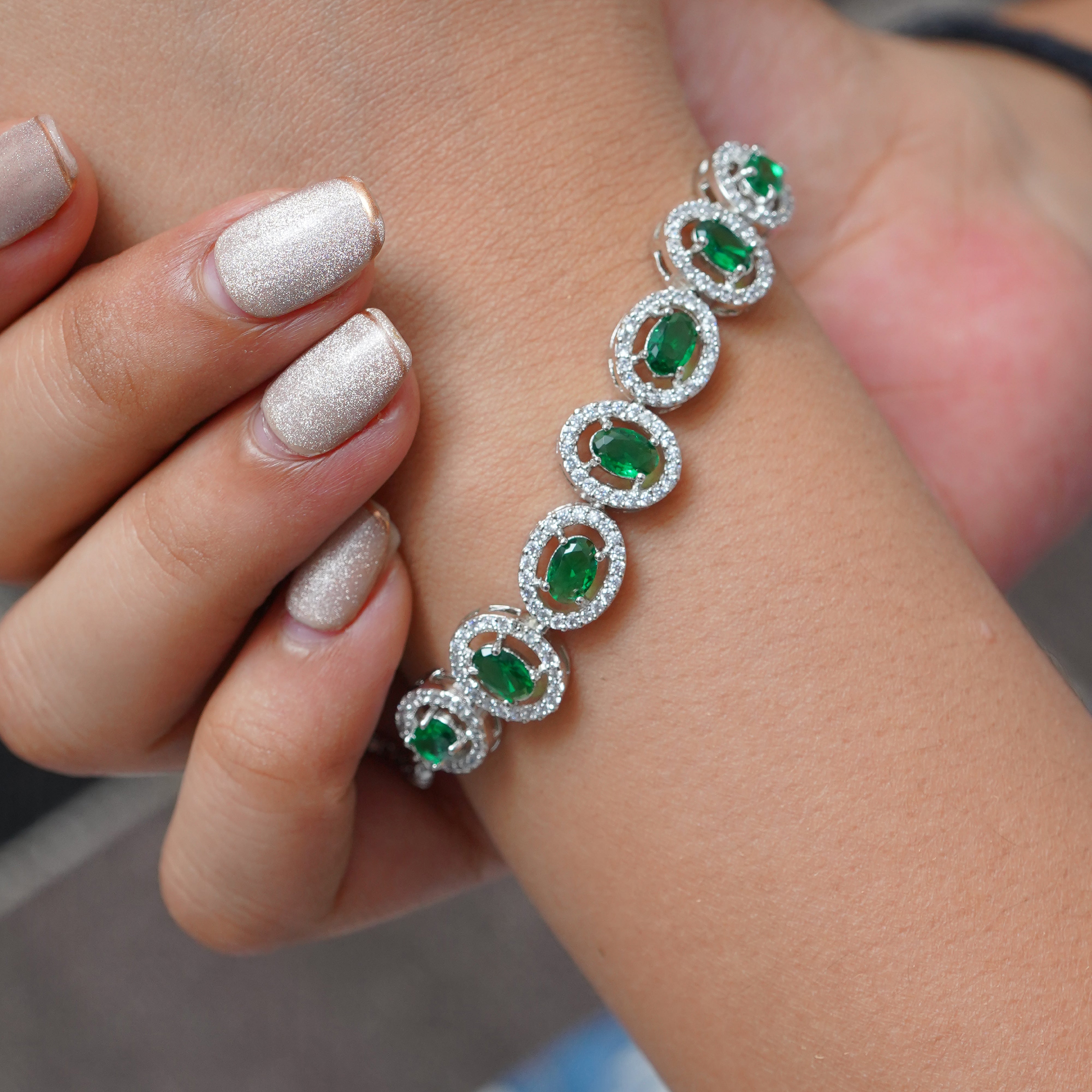 Radiant Green Stone Silver Bracelet  Luxury by SELAYA SBR2