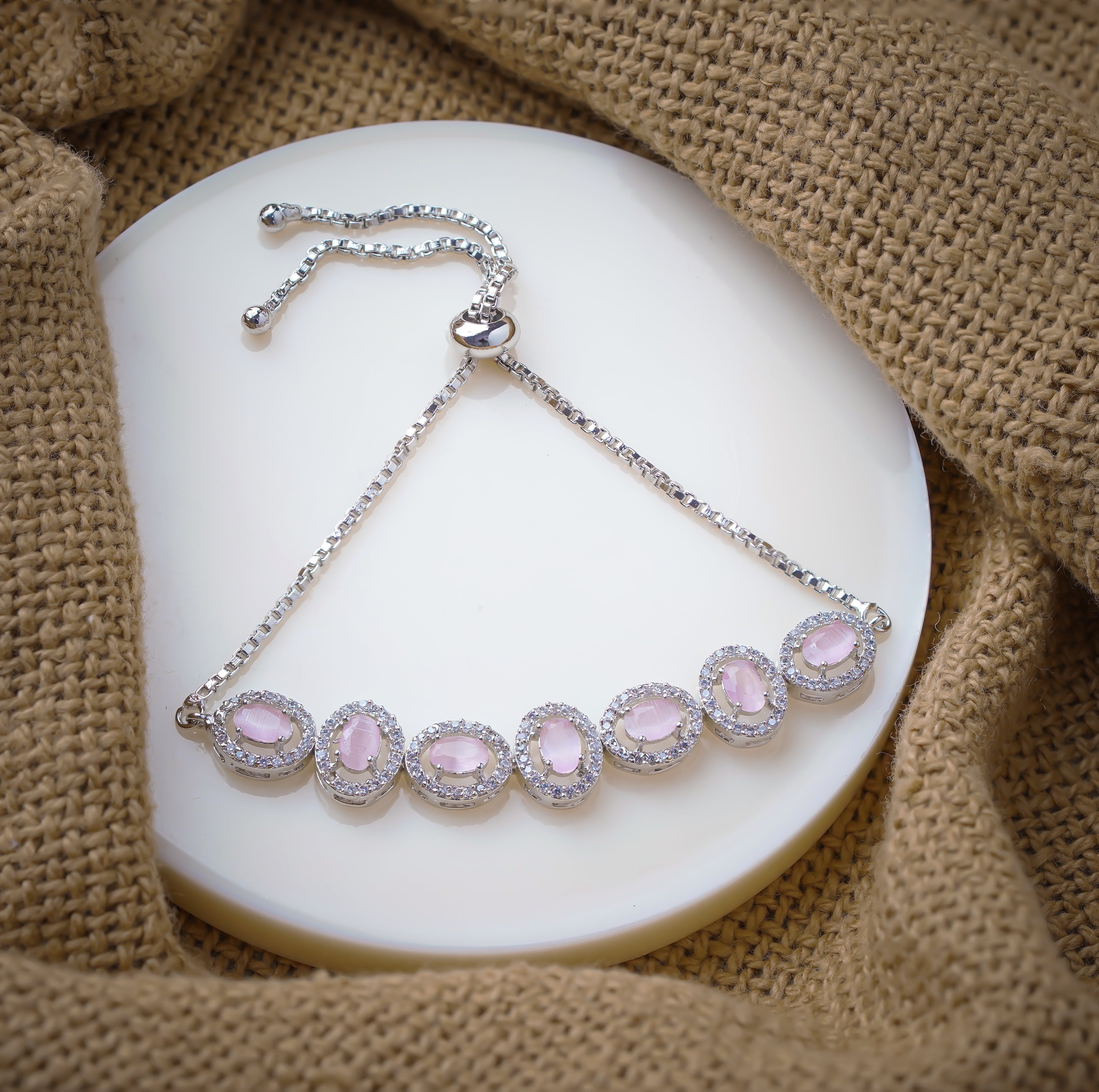 Charming Pink Stone Silver Bracelet Elegance by SELAYA SBR2