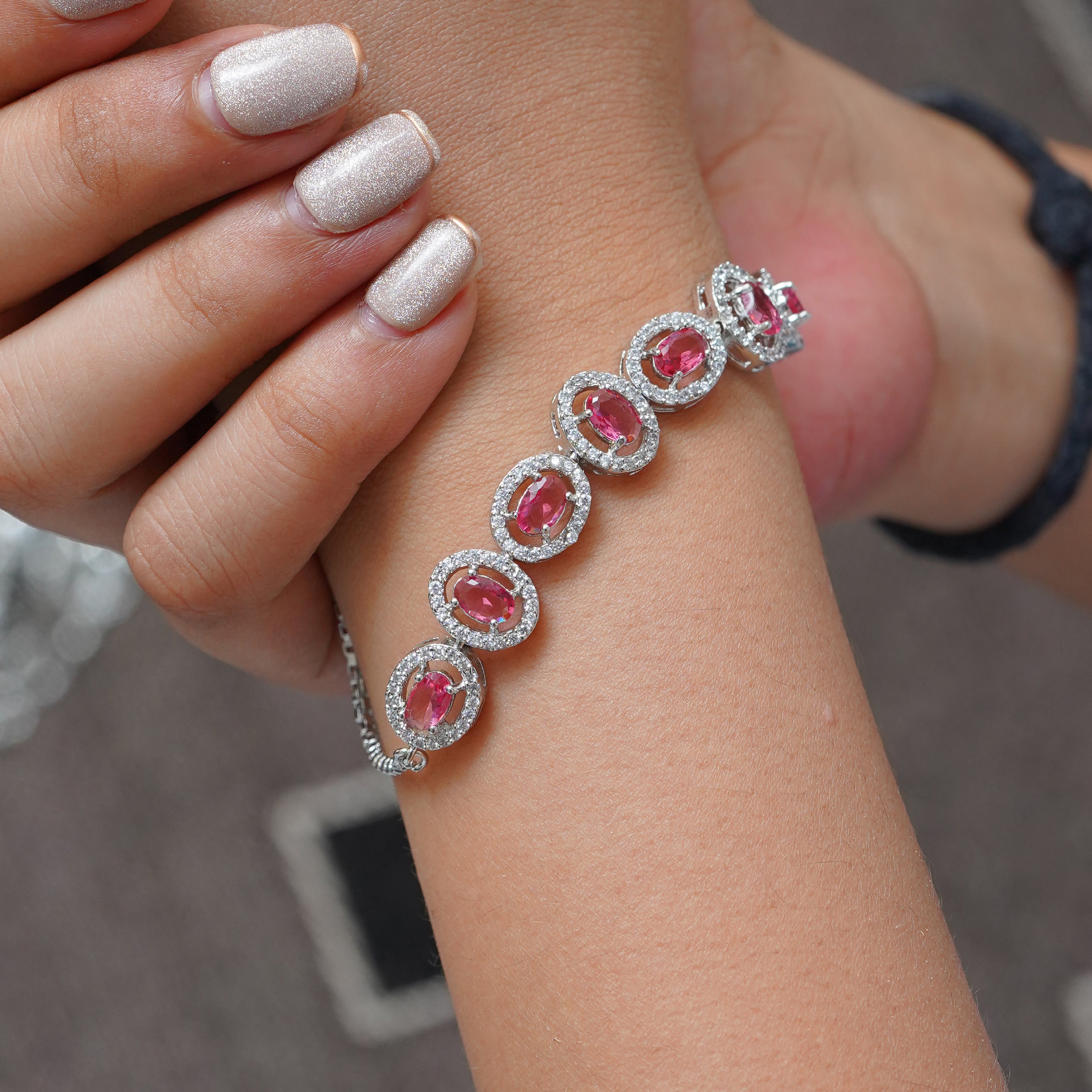 Exquisite Red Stone Silver Bracelet  Elegance by SELAYA SBR2