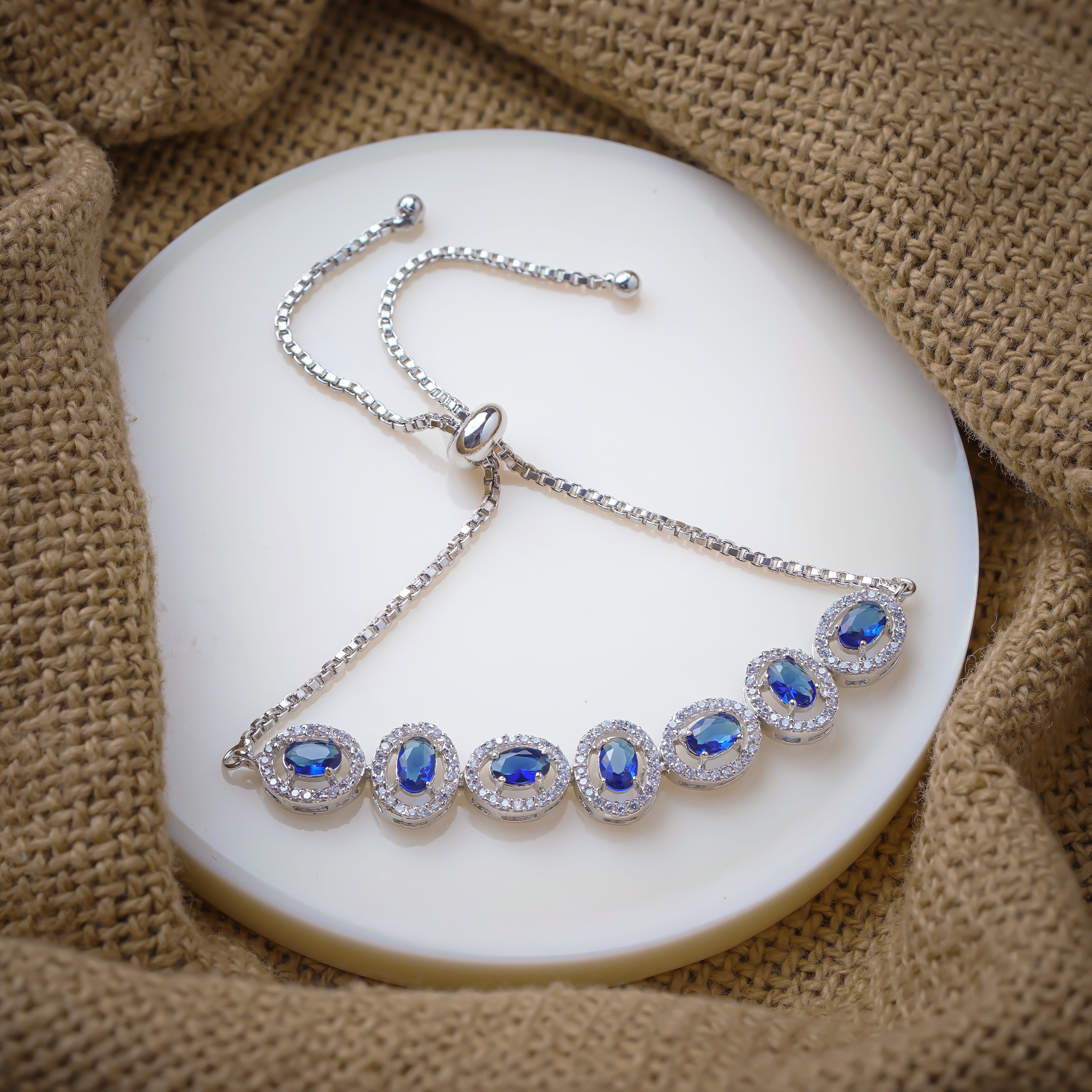 Elegant Blue Stone Silver Bracelet Adjustable Design by SELAYA SBR2