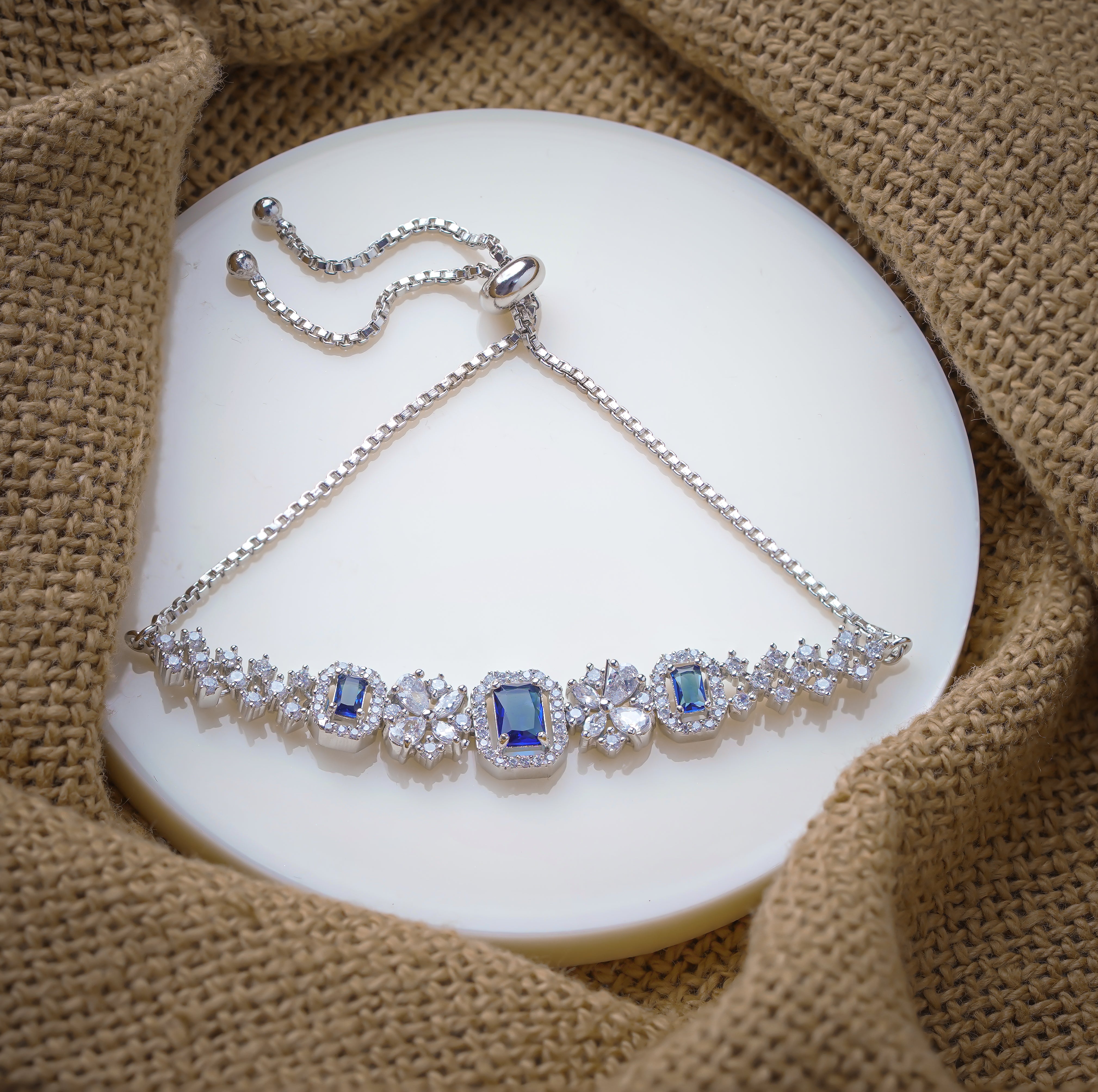 Stunning Blue Stone Silver Bracelet Elegance by SELAYA SBR4