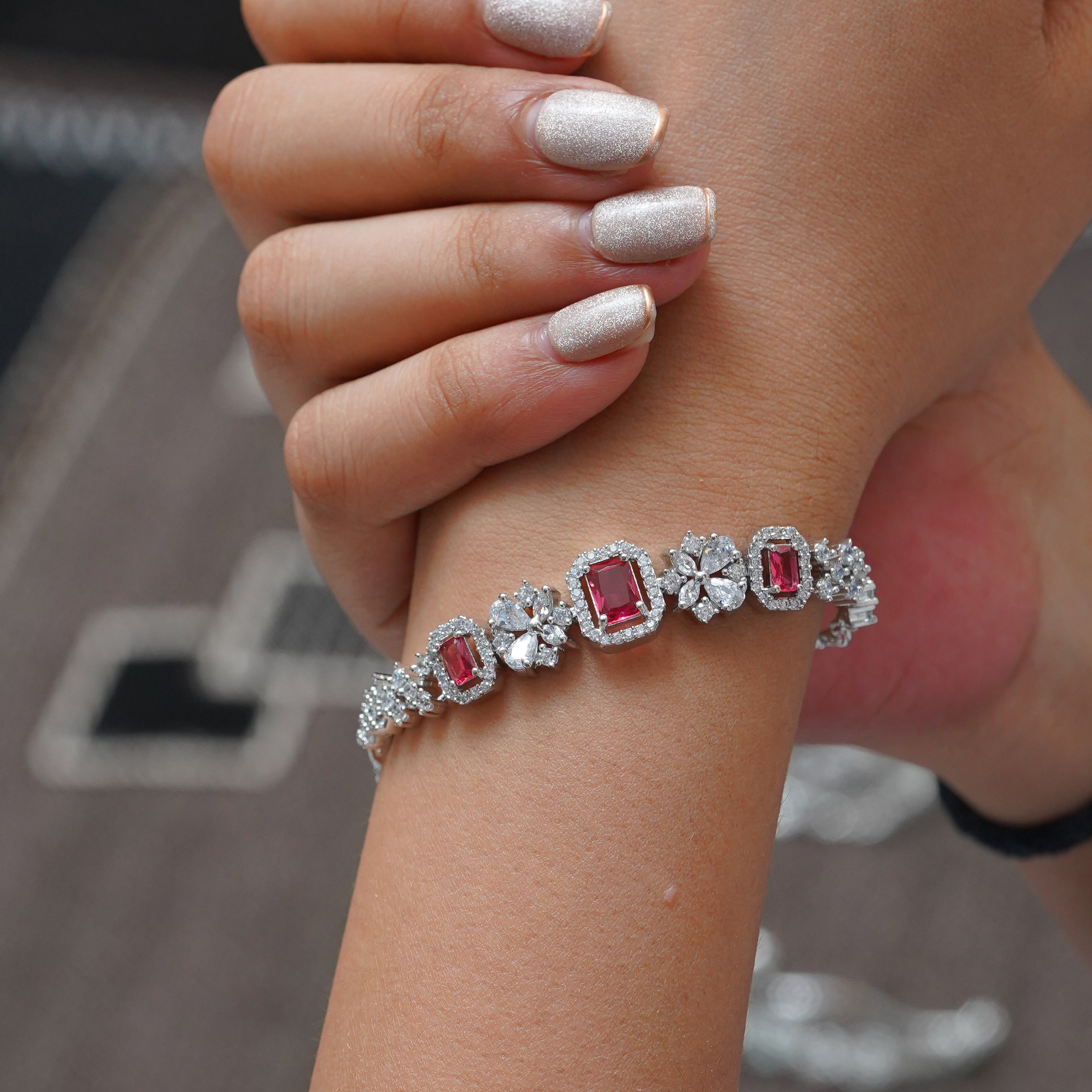 Charming Red Stone Silver Bracelet Elegance by SELAYA SBR4