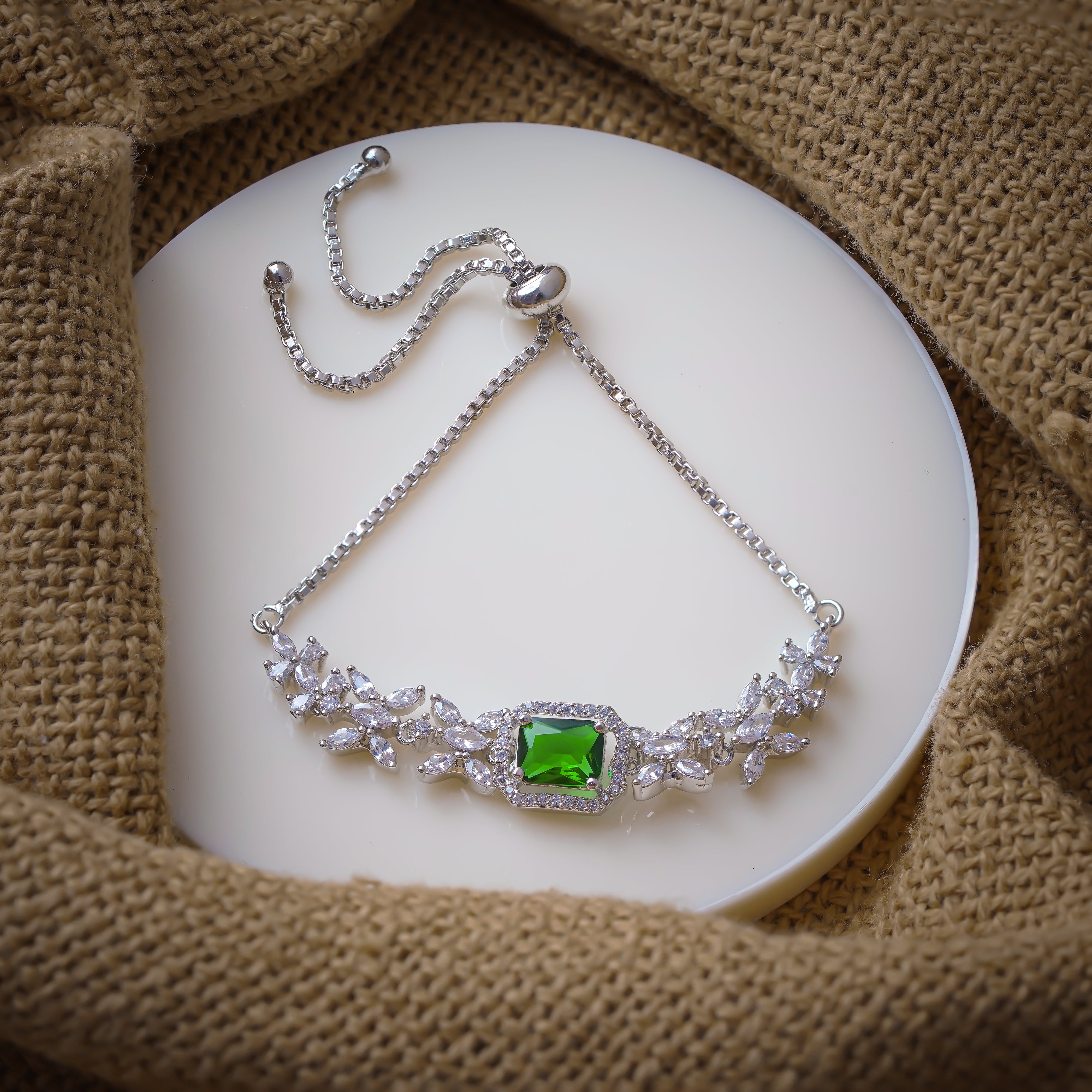 Elegant Green Stone Silver Bracelet - Luxury by SELAYA SBR5