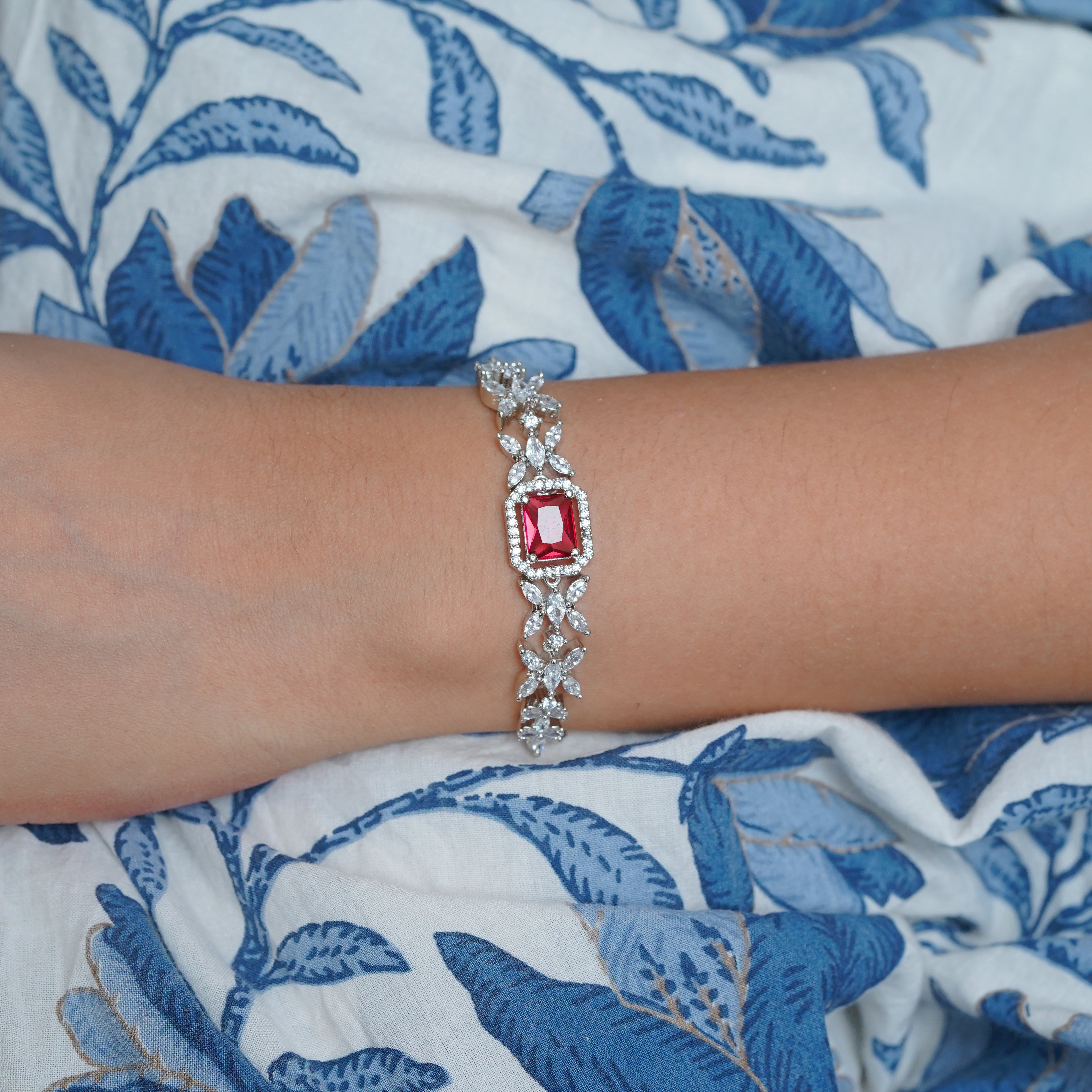 Charming Red Stone Silver Bracelet Elegance by SELAYA SBR5