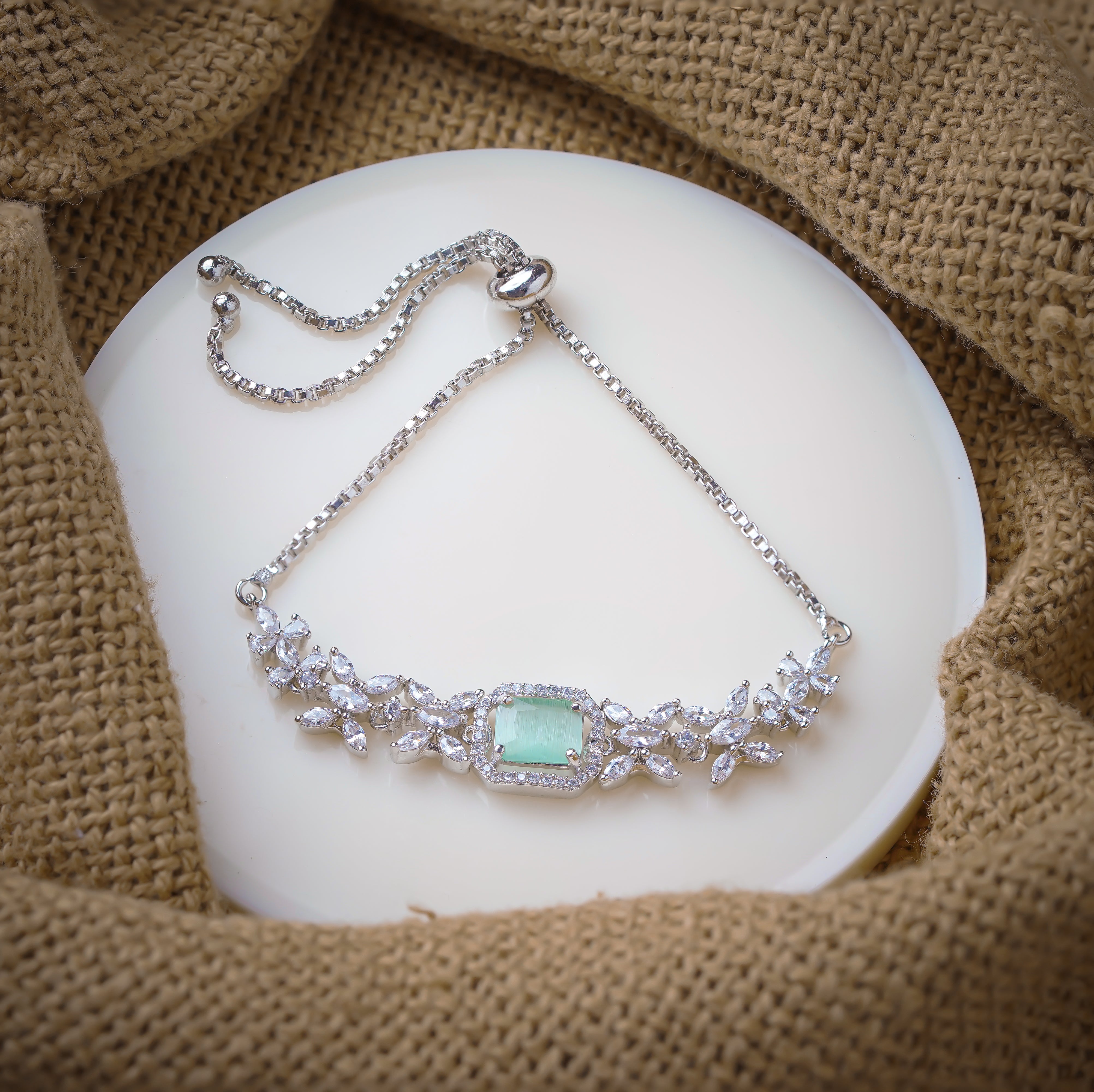 Charming Mint Green Stone Silver Bracelet Elegance by SELAYA SBR5