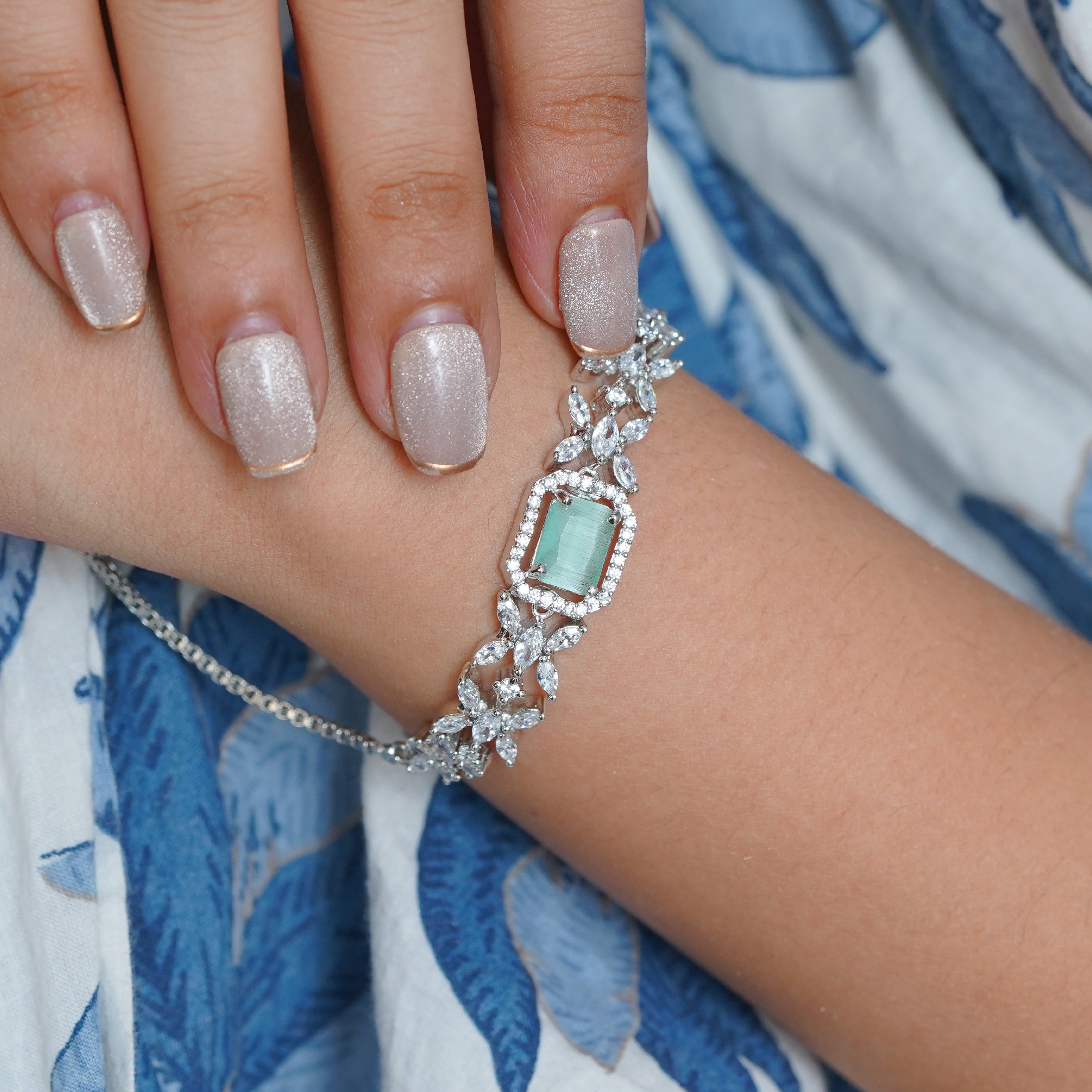 Charming Mint Green Stone Silver Bracelet Elegance by SELAYA SBR5