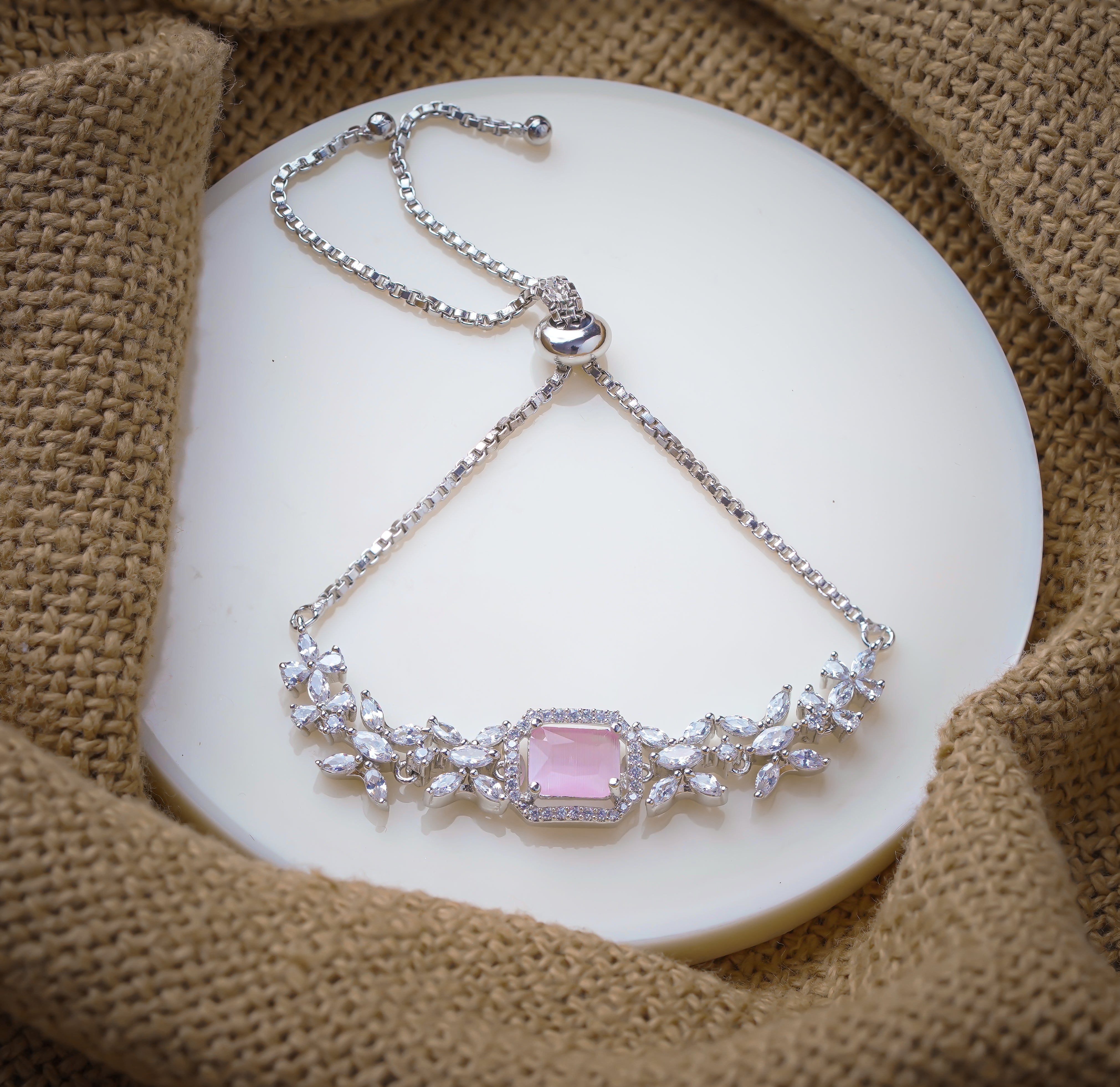 Charming Pink Stone Silver Bracelet  - Elegance by SELAYA SBR5