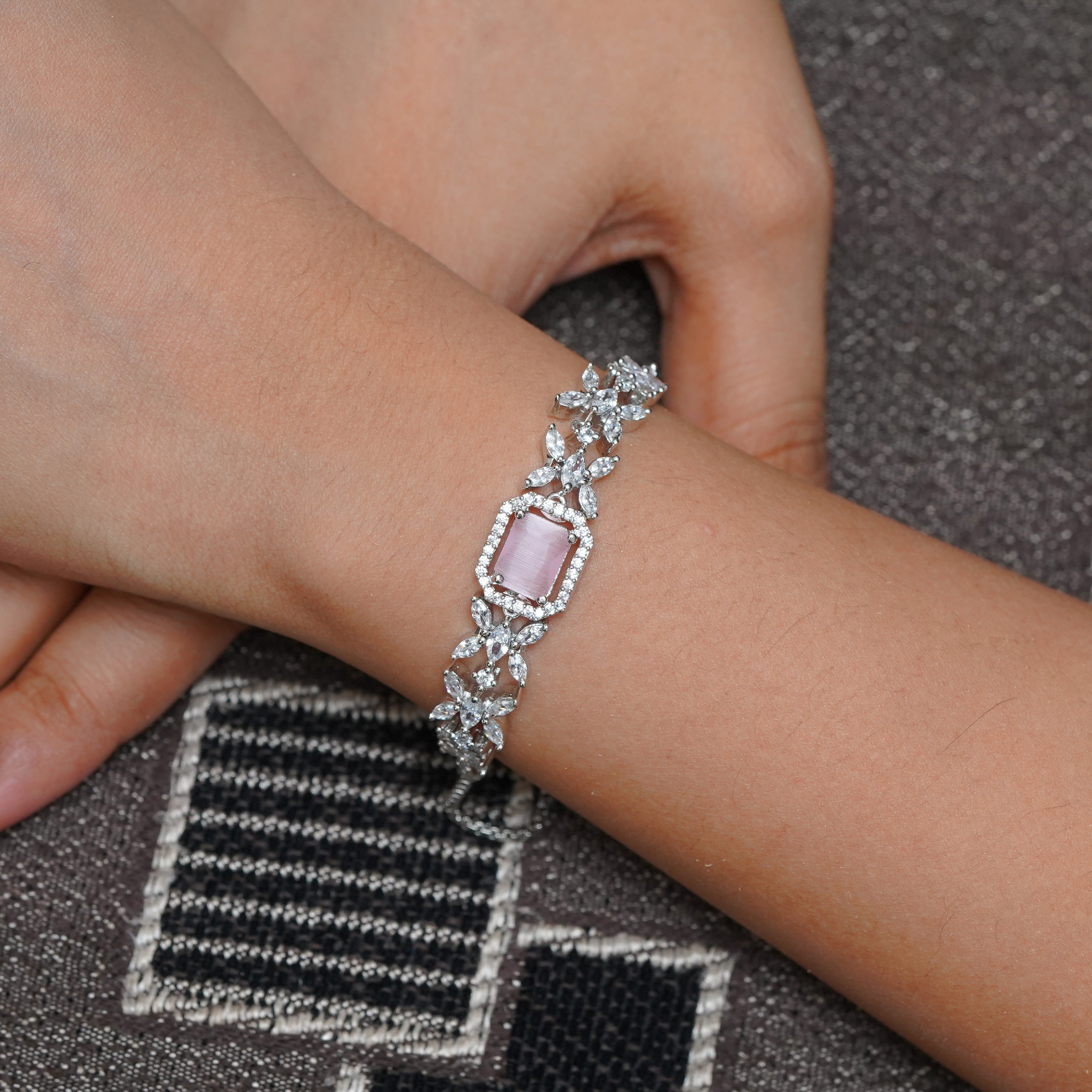 Charming Pink Stone Silver Bracelet  - Elegance by SELAYA SBR5