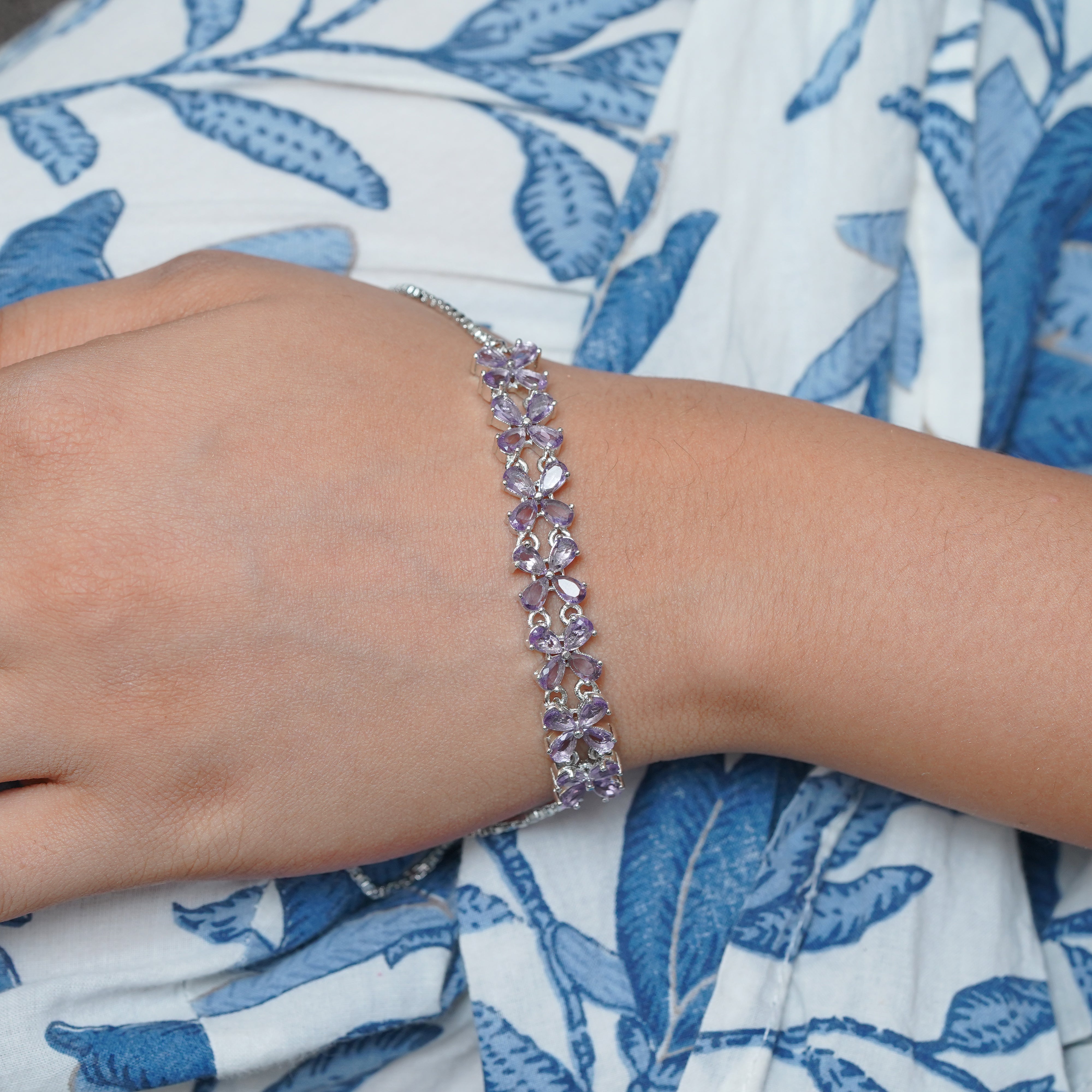 Purple Delight Floral Silver Bracelet Charm by SELAYA SBR6