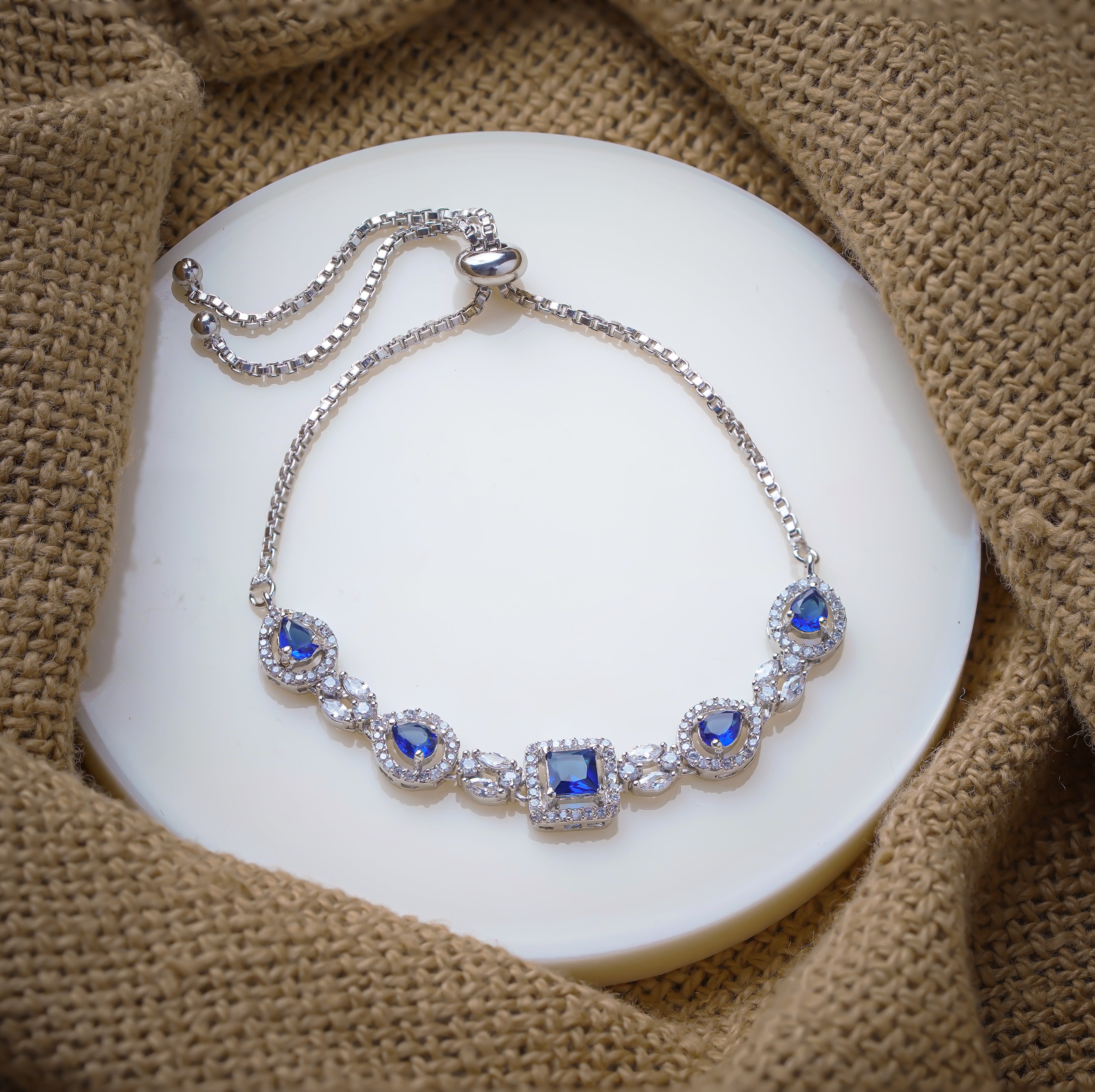 Sophisticated Sapphire Blue Silver Bracelet - SELAYA Royal Collection