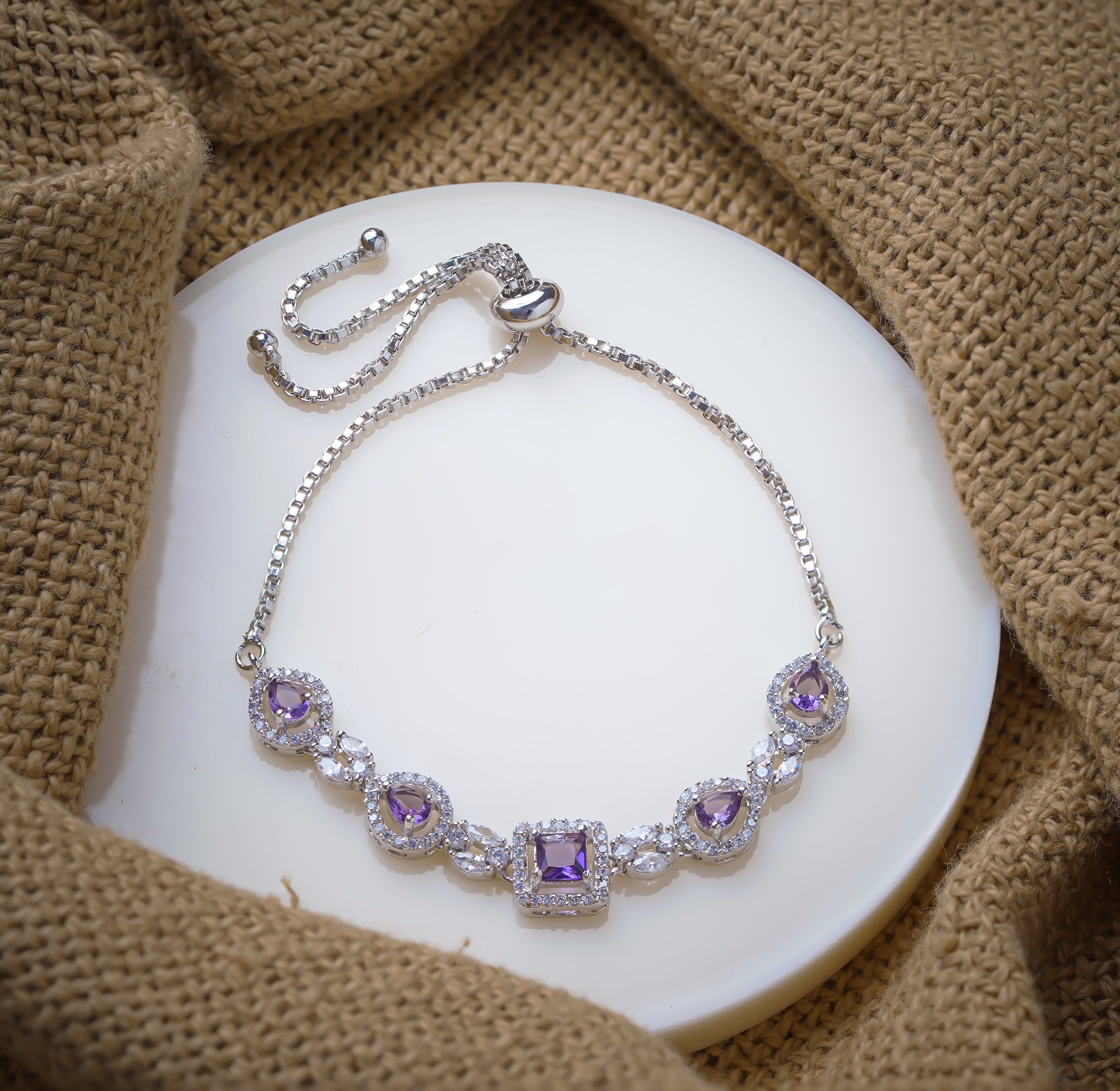 Lavender Zircon Square Silver Bracelet - SELAYA Radiant Collection