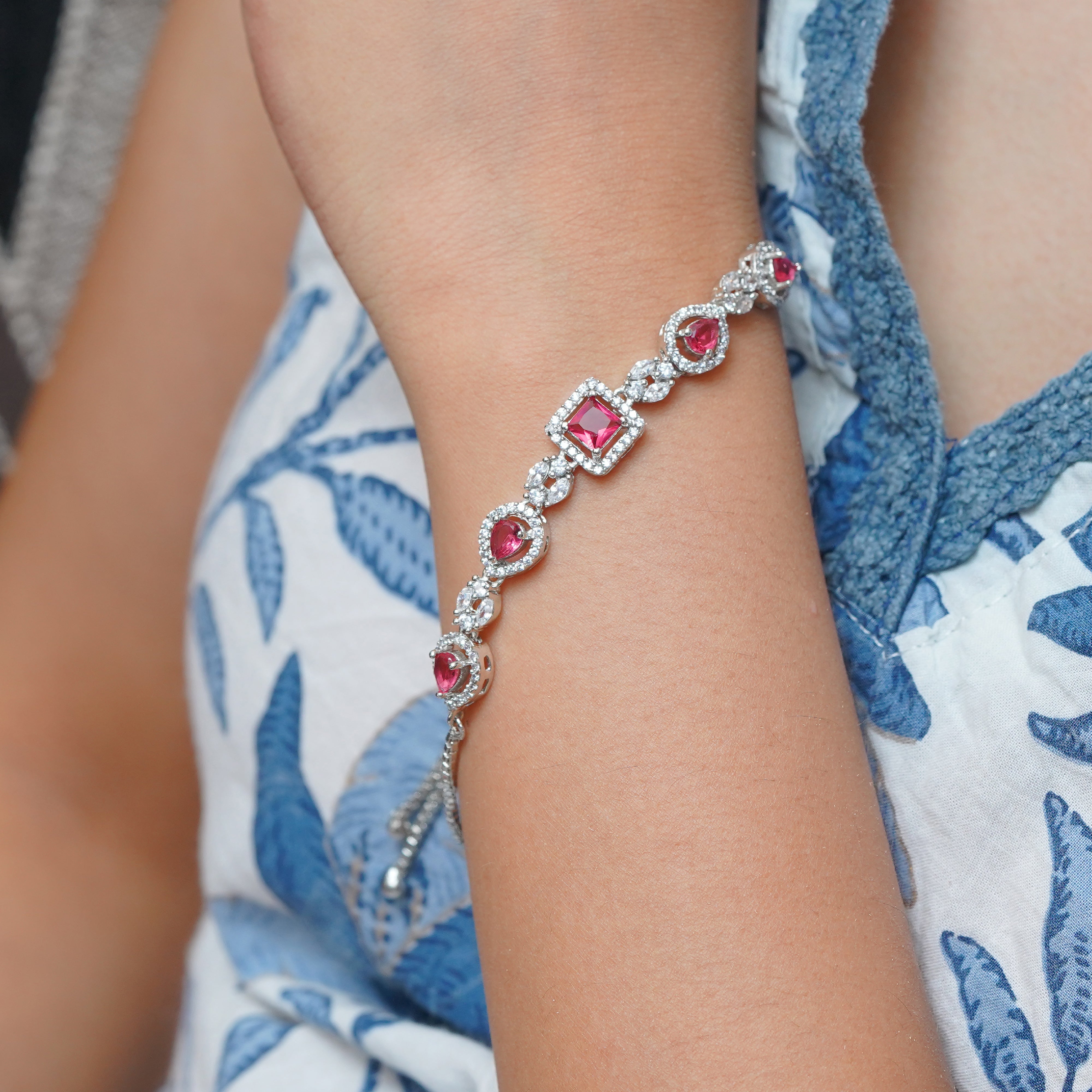 Ruby Radiance Adjustable Silver Bracelet - Charm by SELAYA