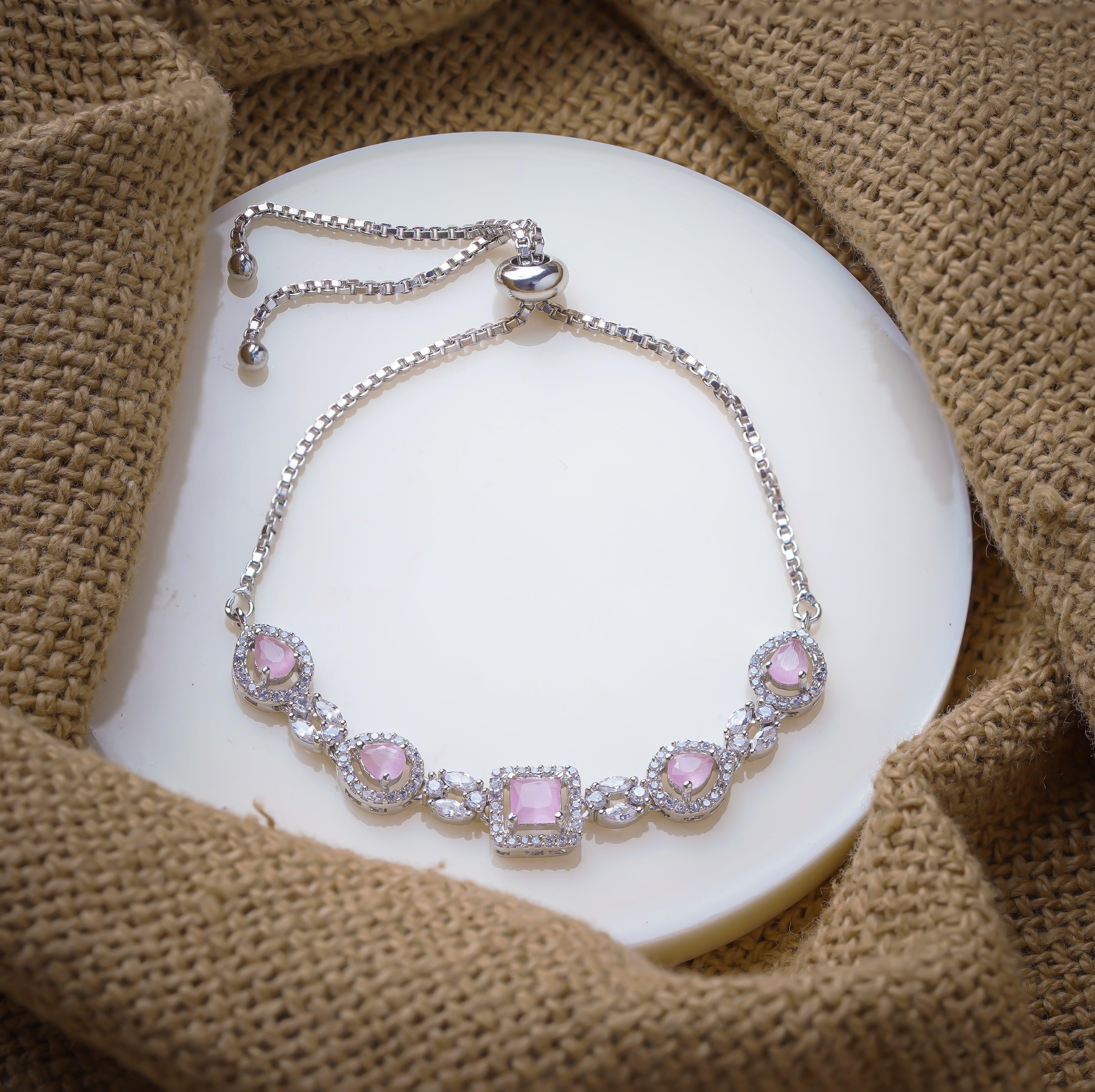 Blush Pink Charm Adjustable Silver Bracelet - Glam by SELAYA