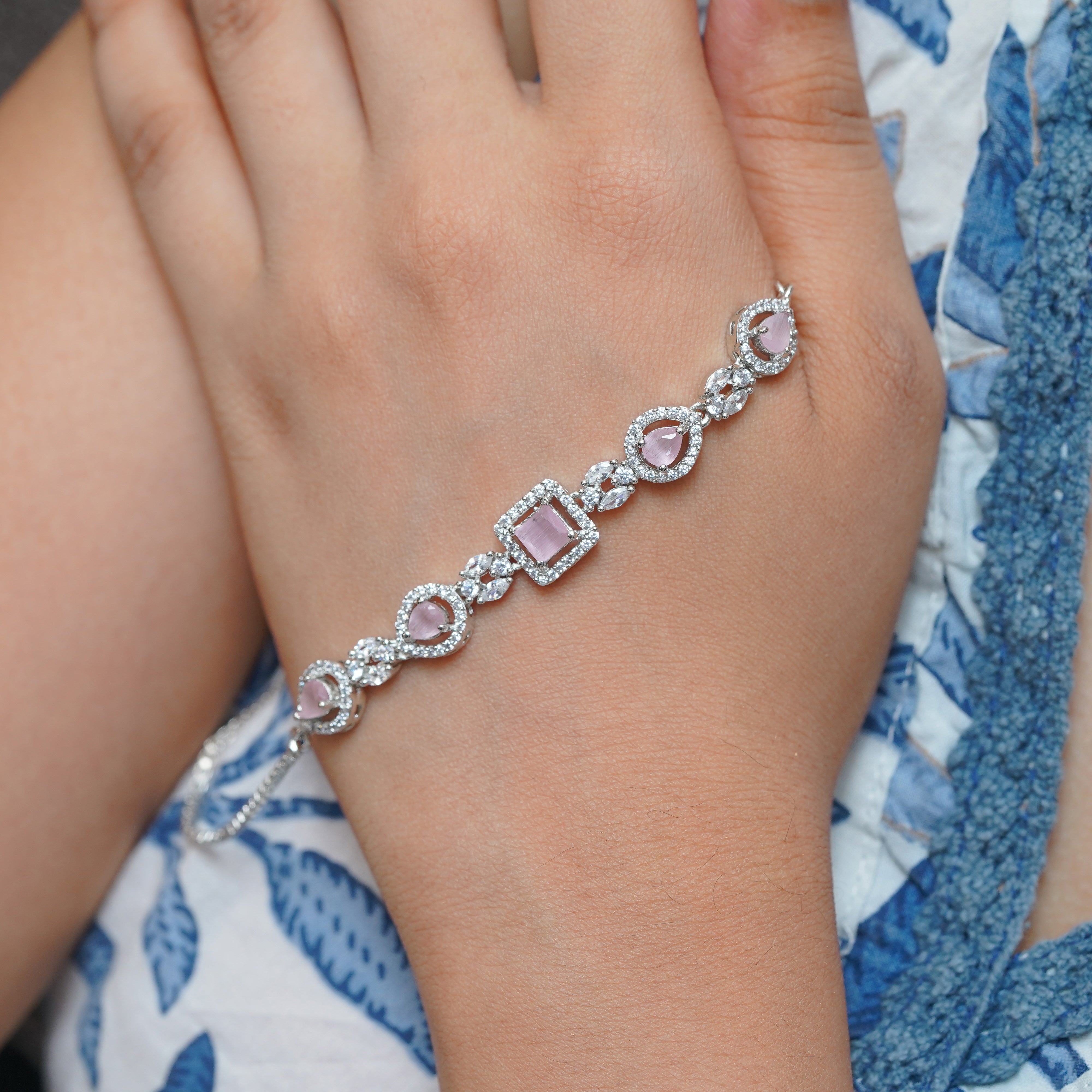 Blush Pink Charm Adjustable Silver Bracelet - Glam by SELAYA