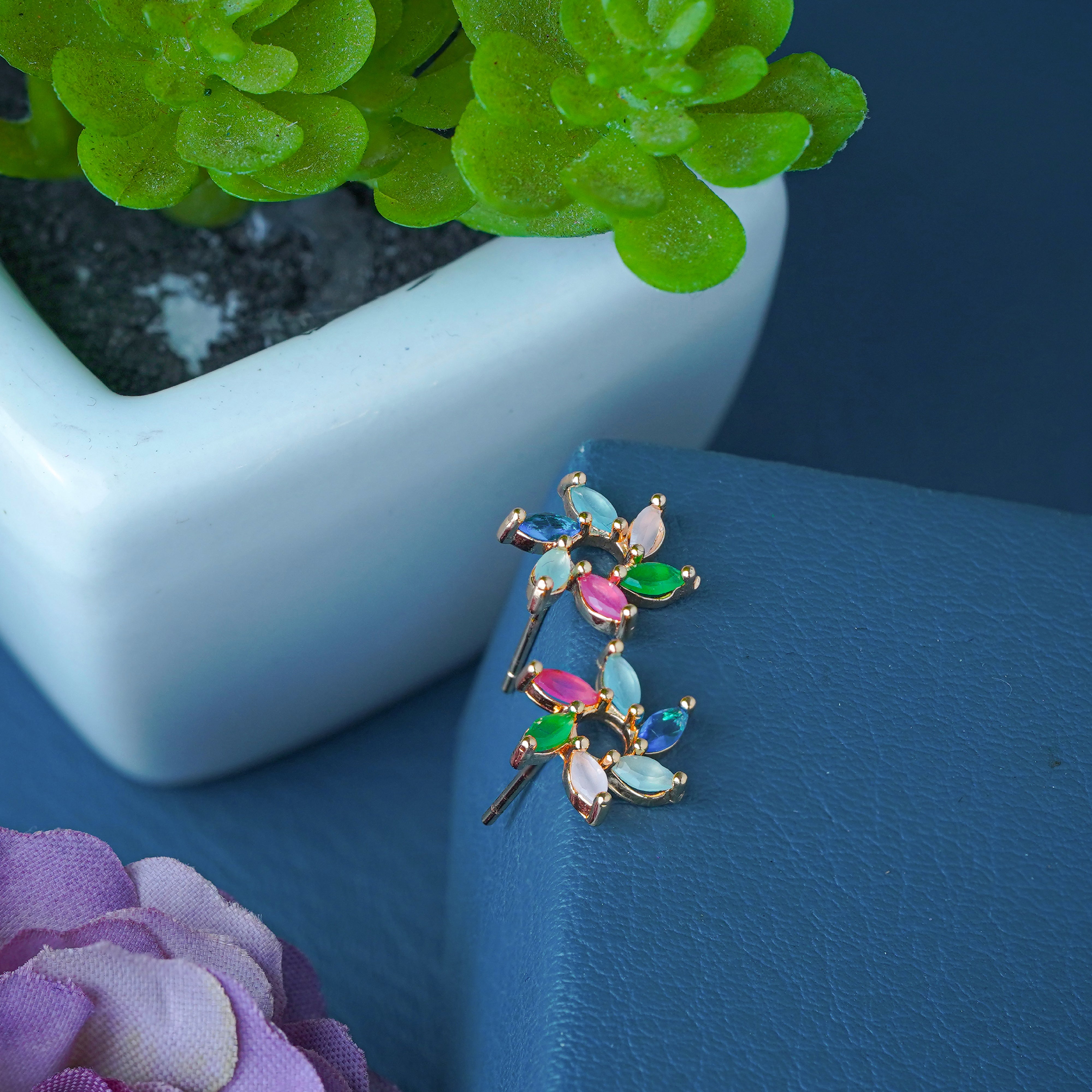 Elegant Multicolor Crystal Leaf Earrings Jewellery for Women SE24