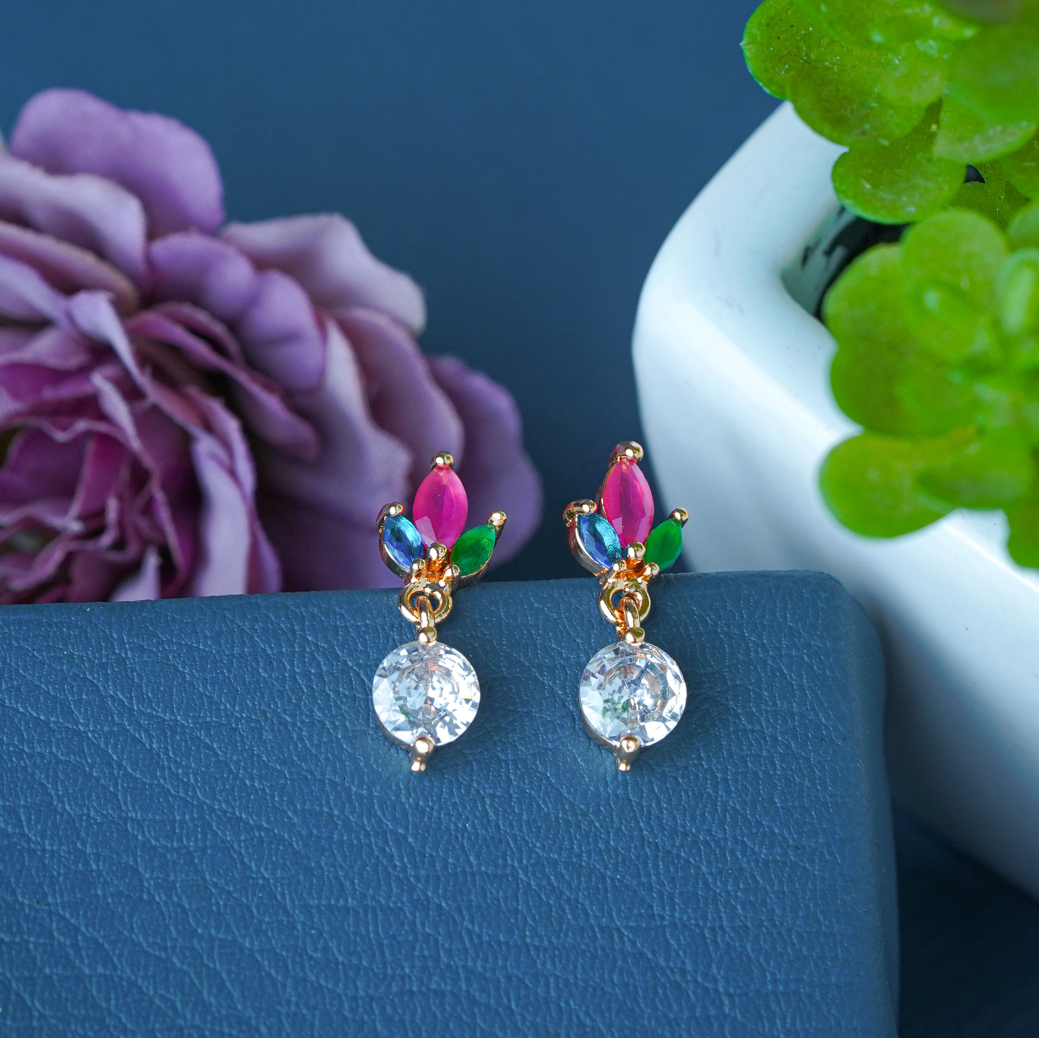 Elegant Multicolor Crystal Drop Earrings for Women SE29