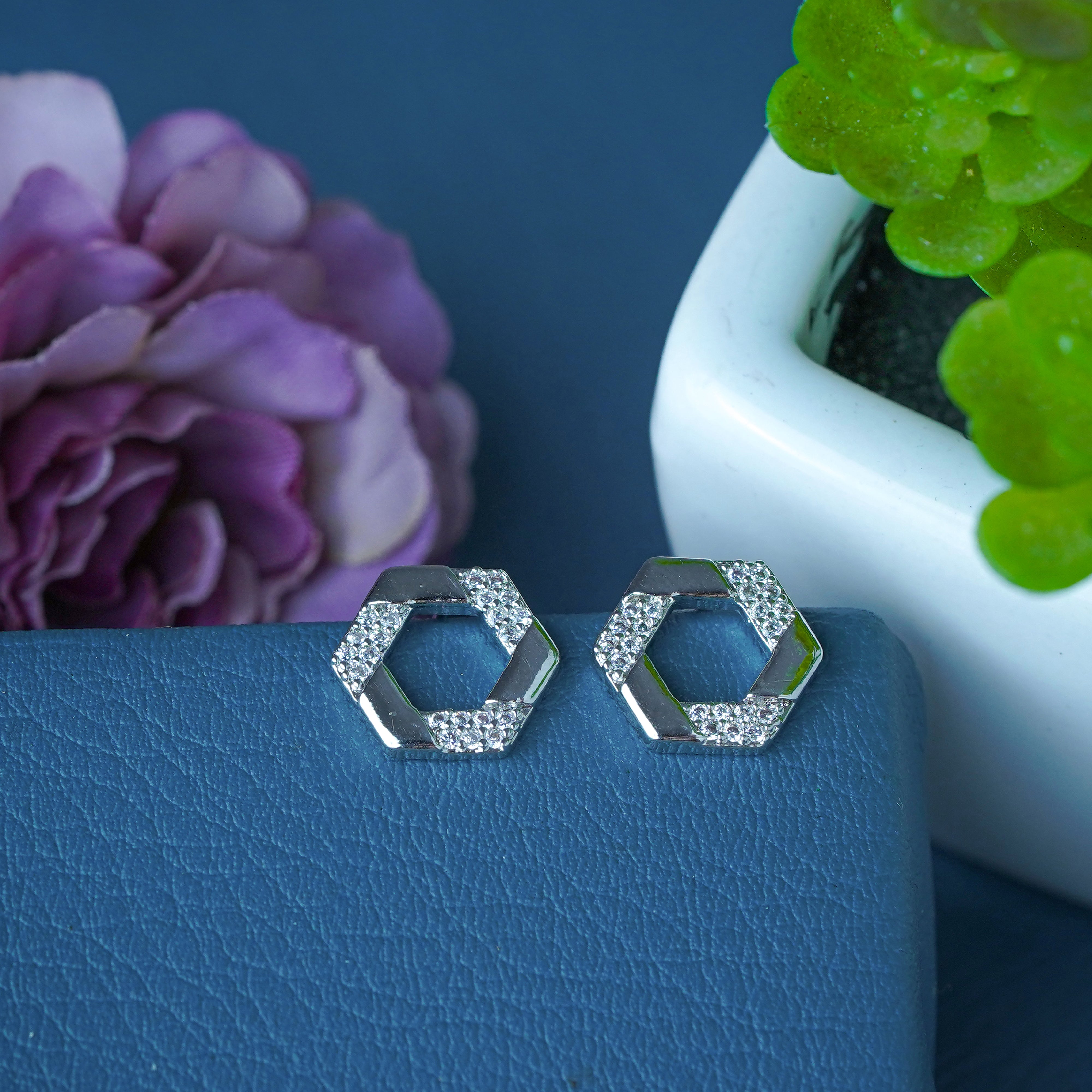 Stylish Hexagon Crystal Stud Earrings for Women SE33