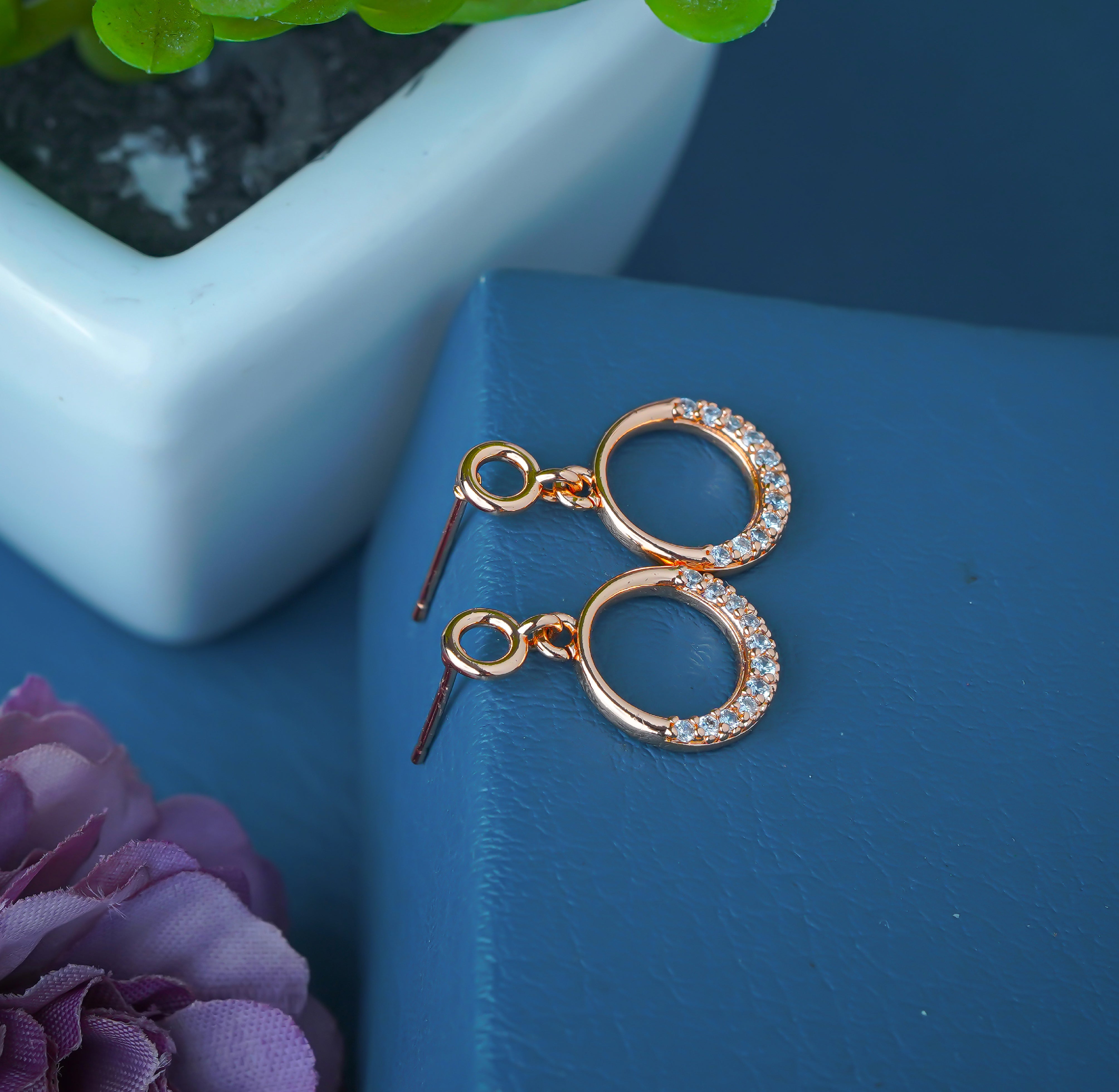 Elegant Rose Gold Circle Drop Earrings for Women SE35