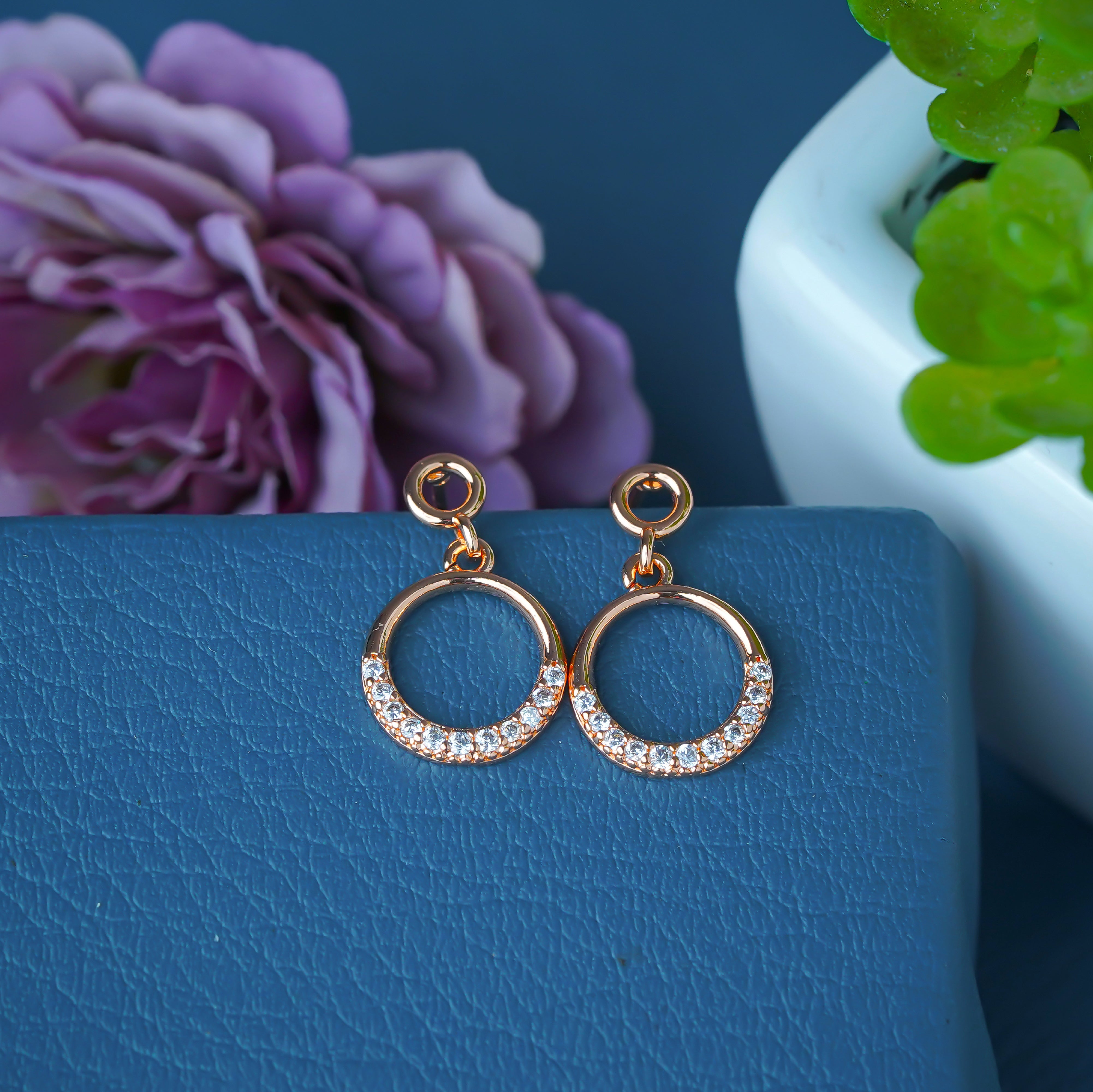 Elegant Rose Gold Circle Drop Earrings for Women SE35