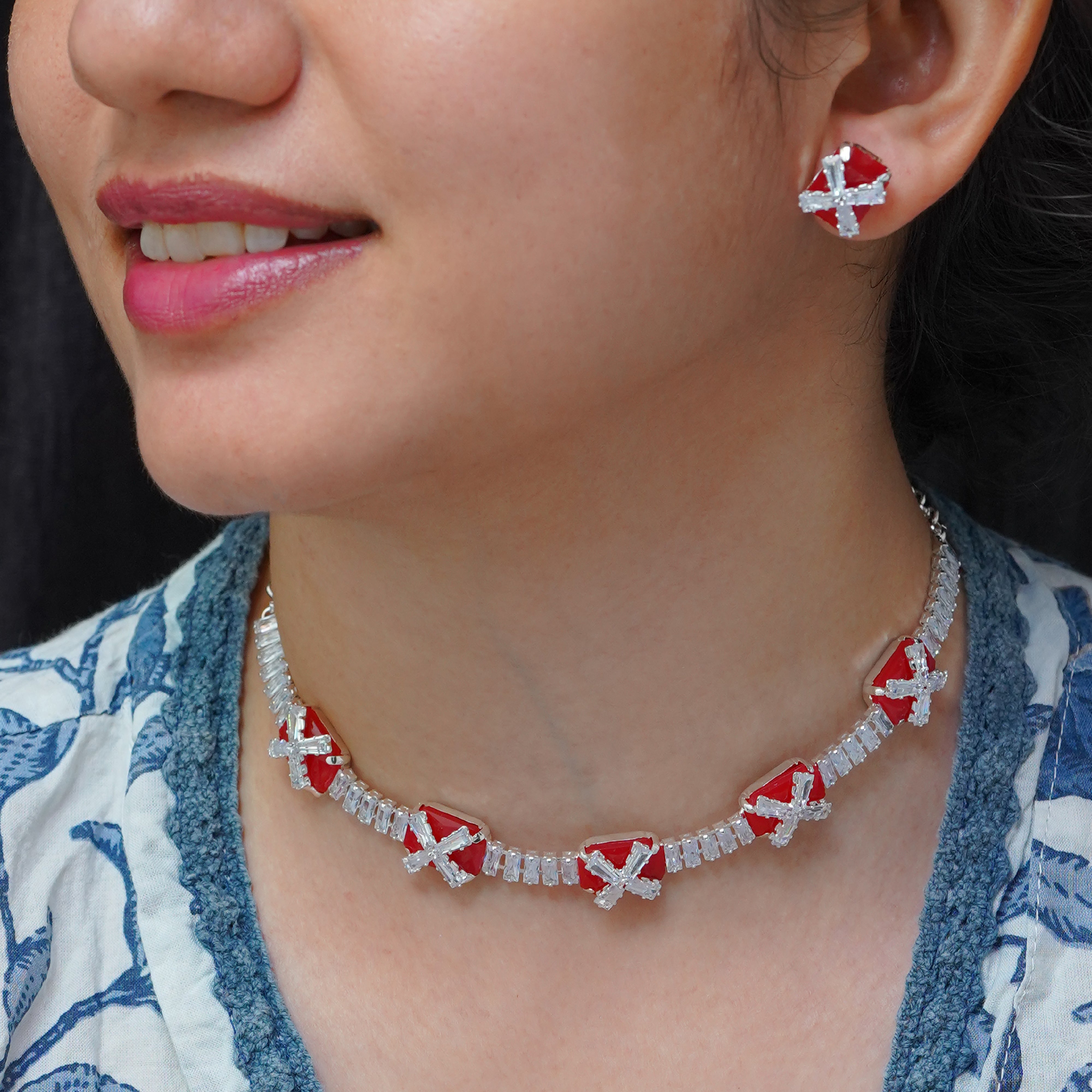 Crystal necklace and order earrings set