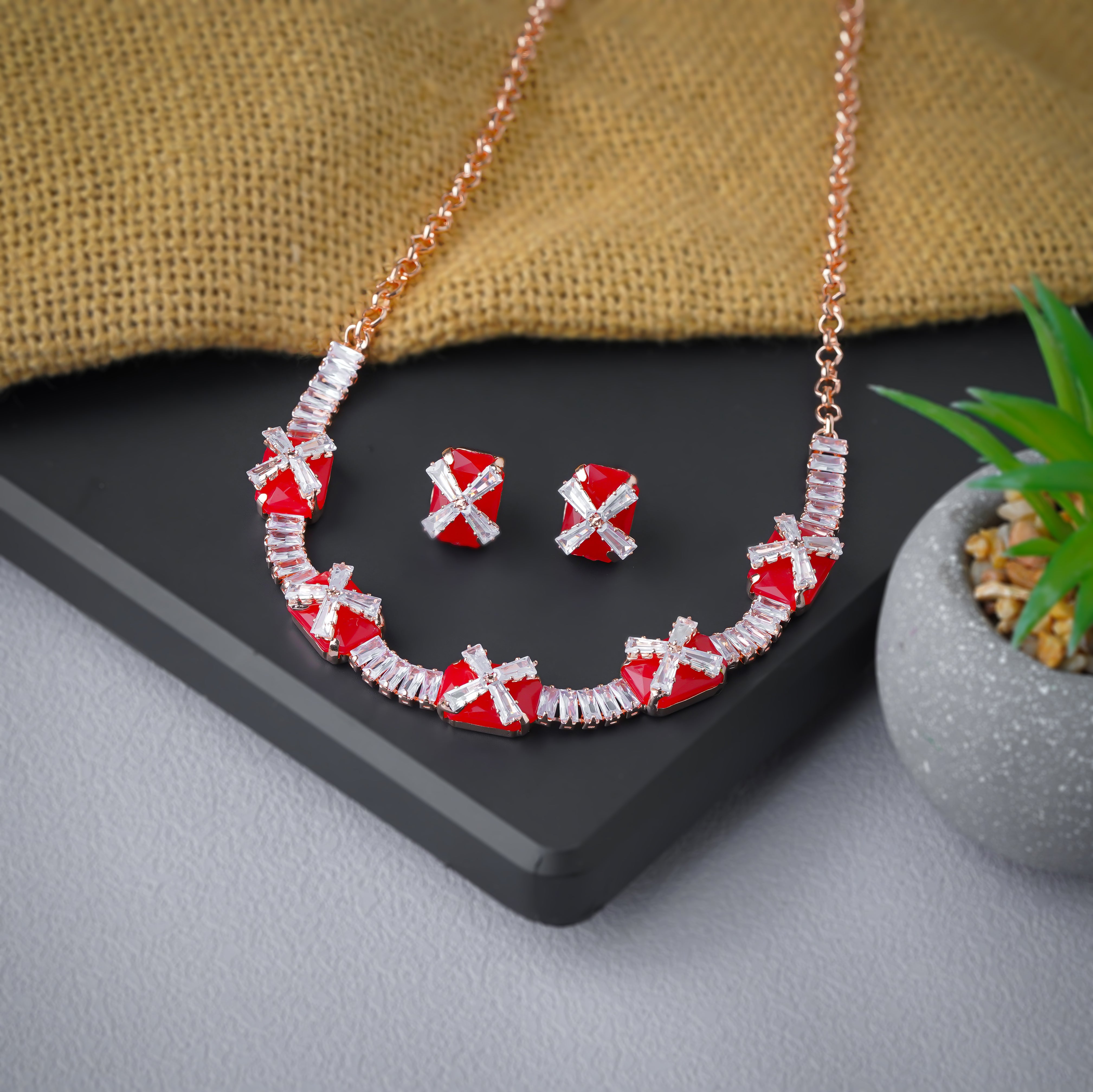 Red and popular clear crystal jewelry set