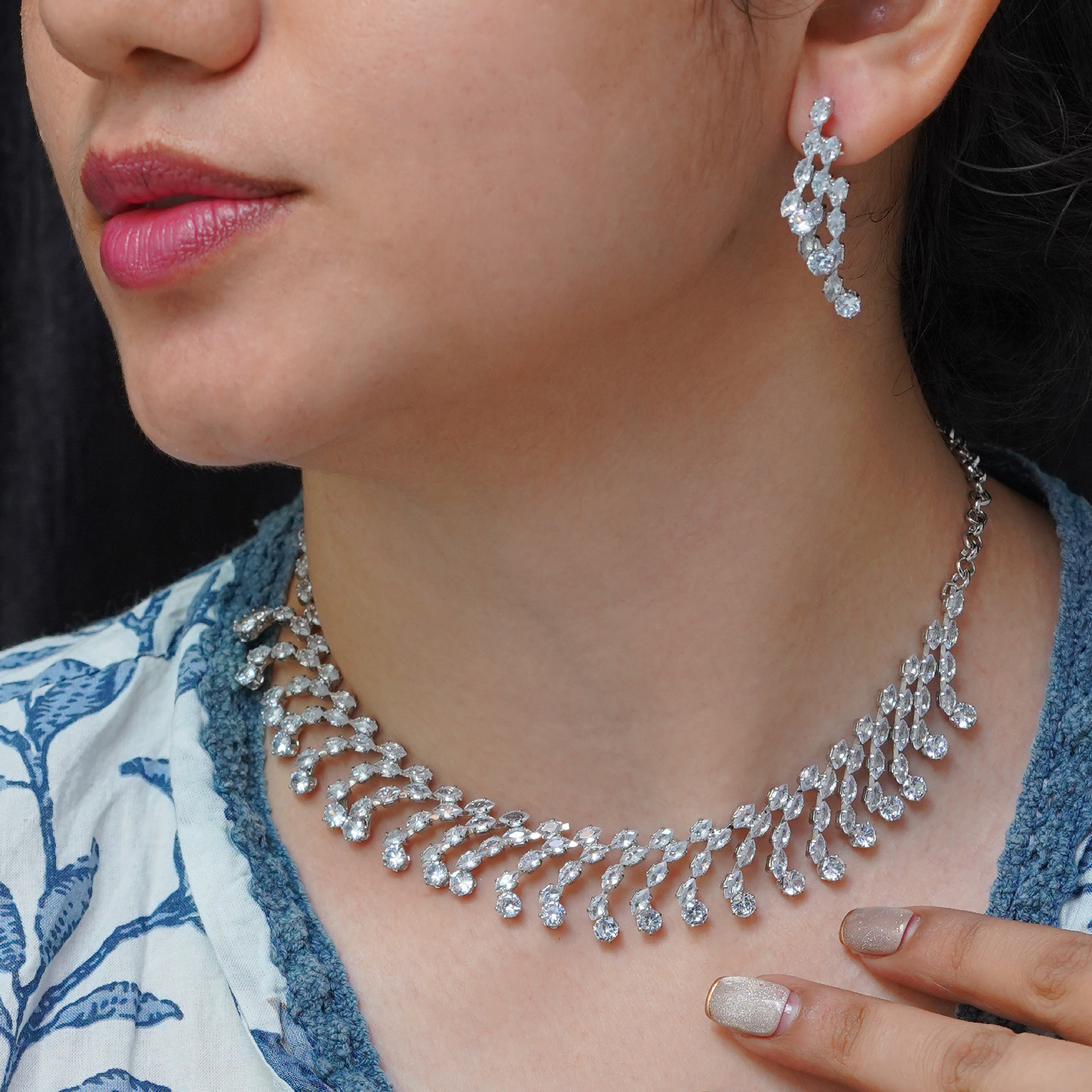 Elegant Crystal Necklace and Earrings Set For Women SNC2