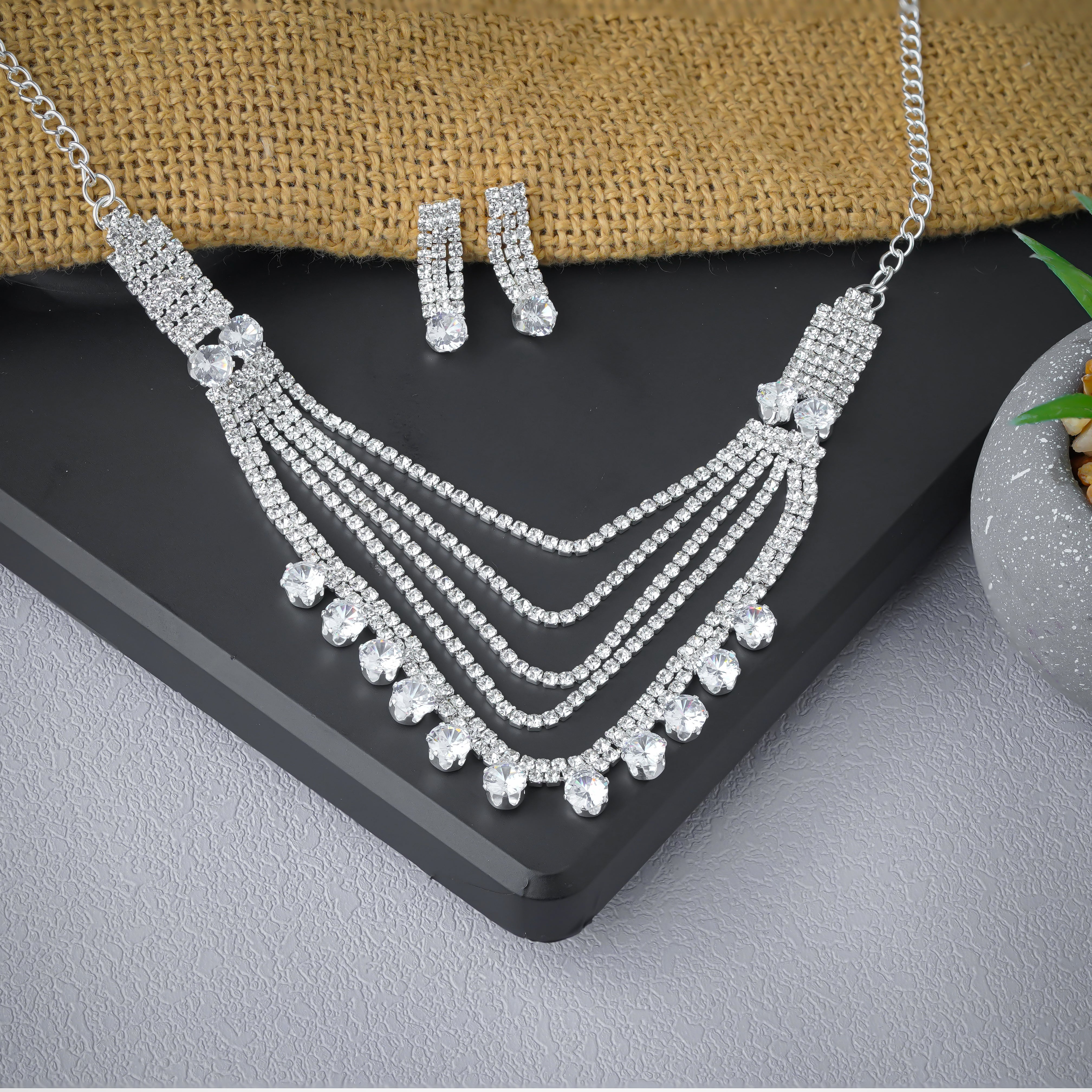 Elegant Multi-Layer Crystal Necklace and Earrings Set For Women SNC4