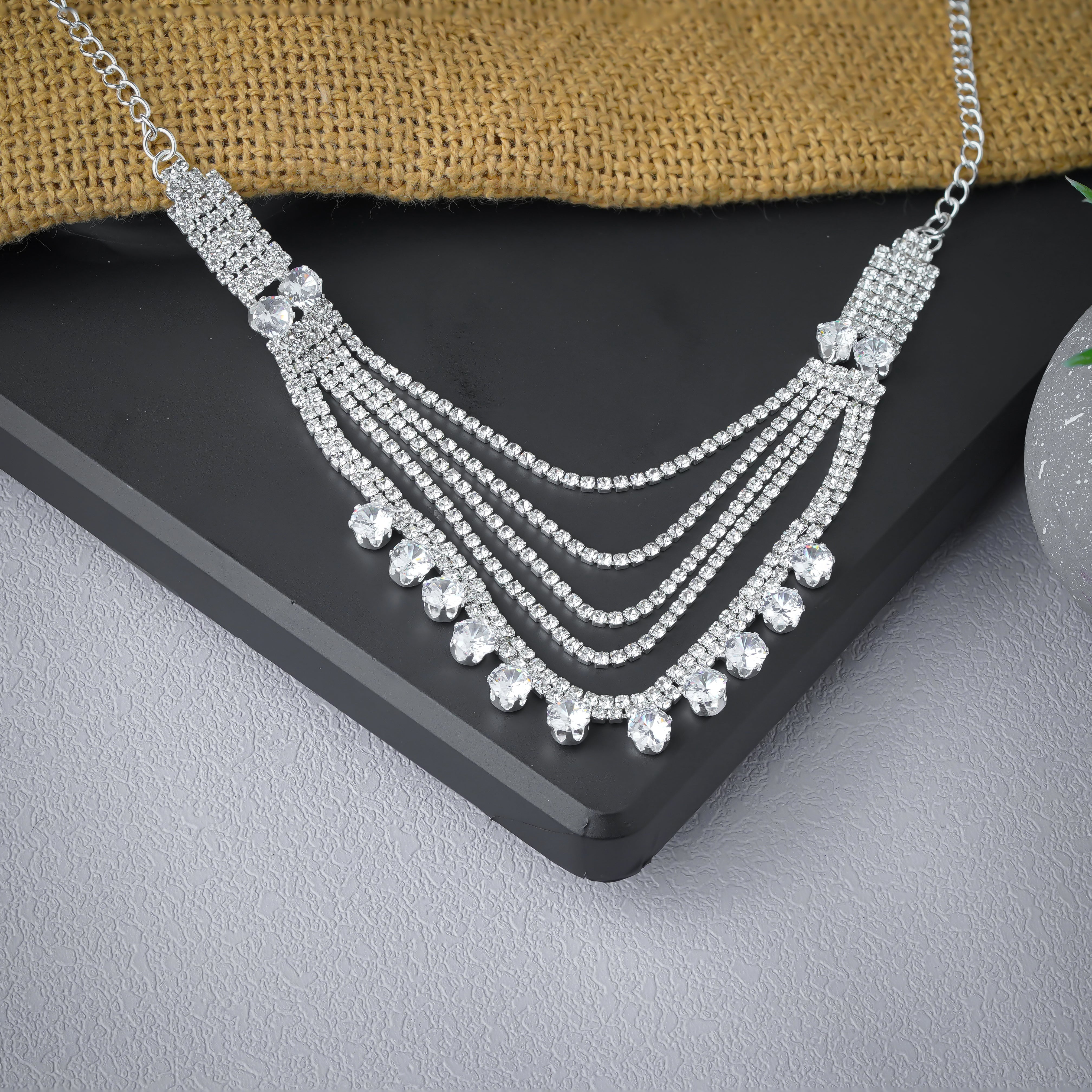 Elegant Multi-Layer Crystal Necklace and Earrings Set For Women SNC4