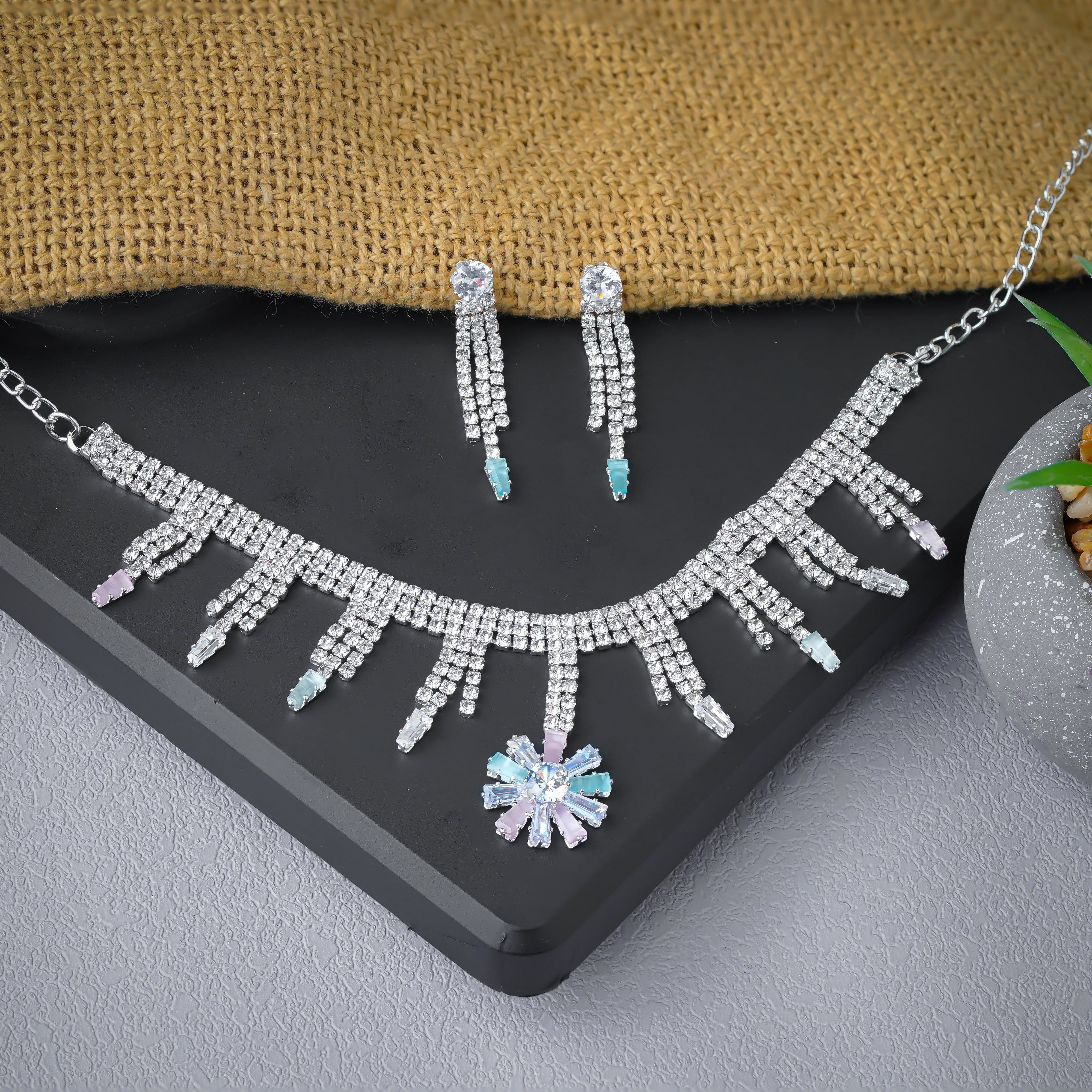 Stunning Multicolor Crystal Necklace and Earrings Set For Women SNC7