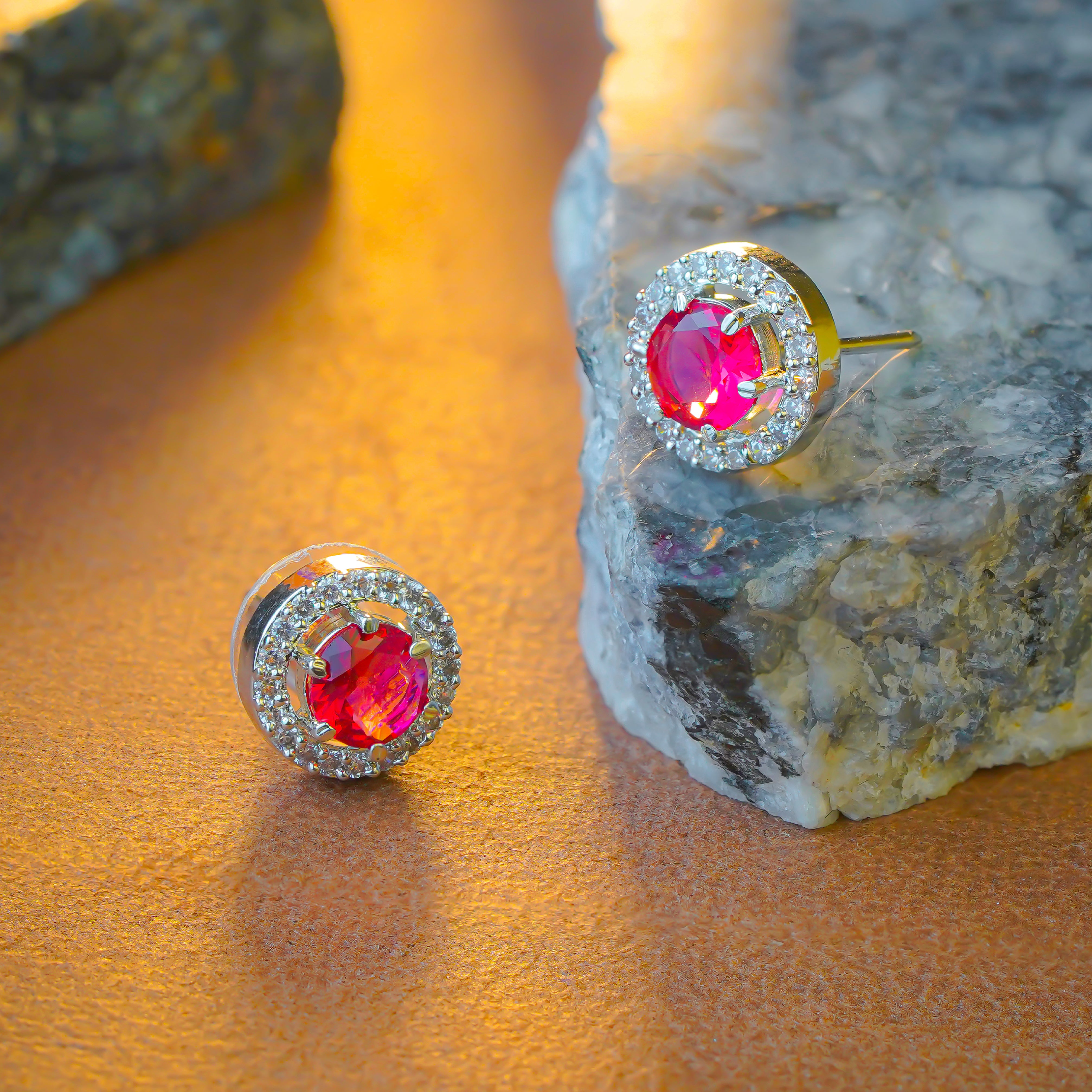 SELAYA Ruby Red Crystal Pendant Set with Earrings and Ring