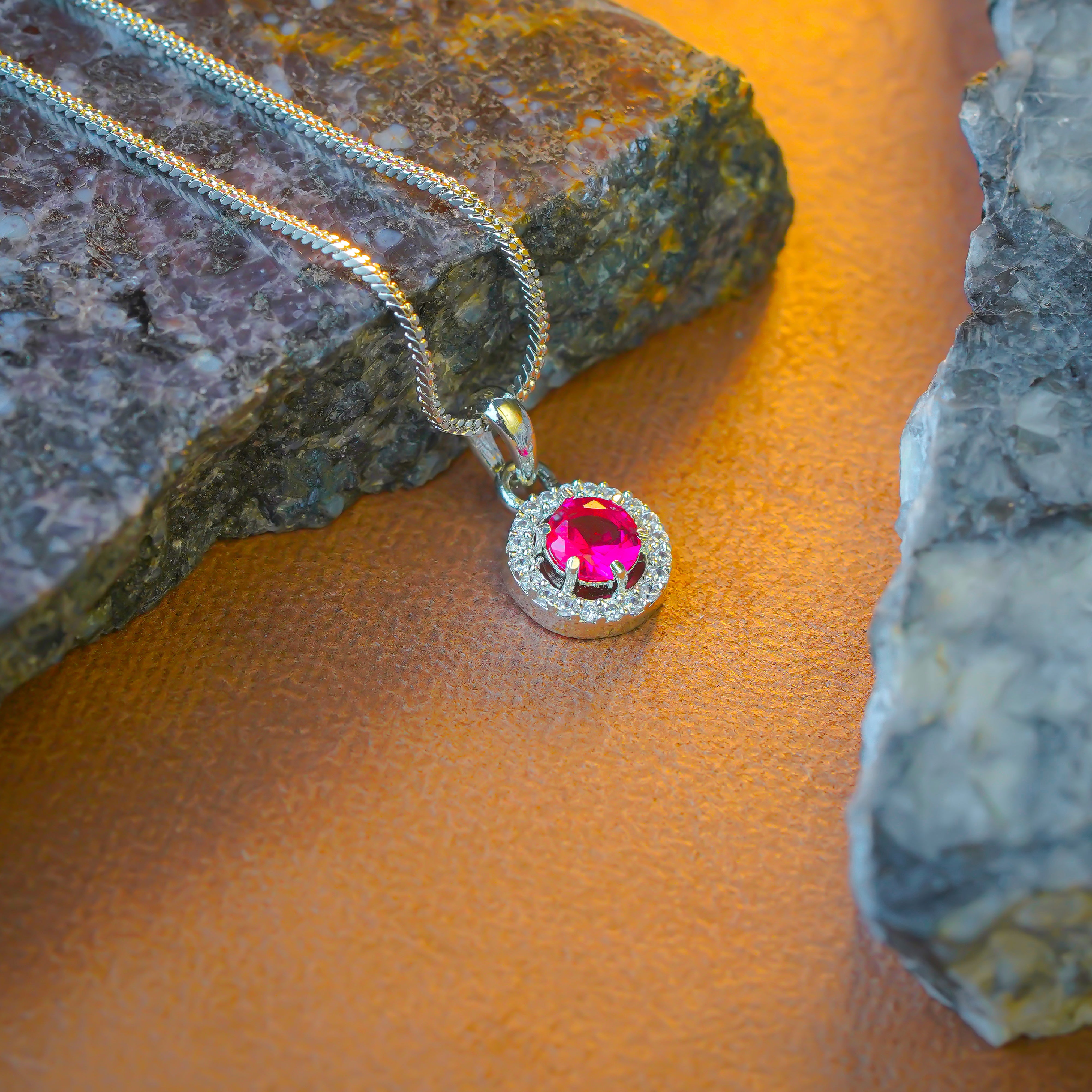 SELAYA Ruby Red Crystal Pendant Set with Earrings and Ring