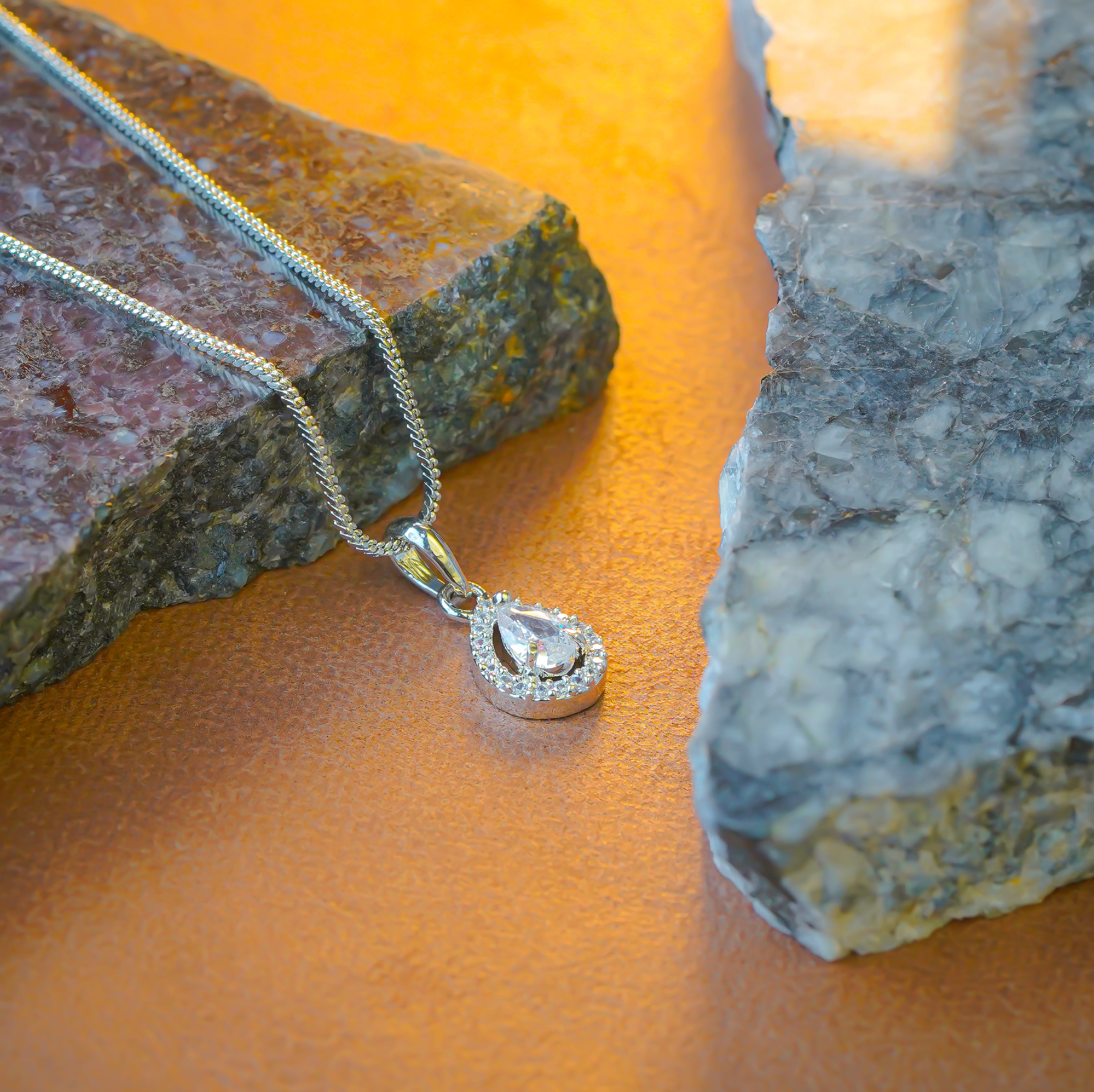 SELAYA Teardrop White Crystal Pendant Set with Earrings and Ring