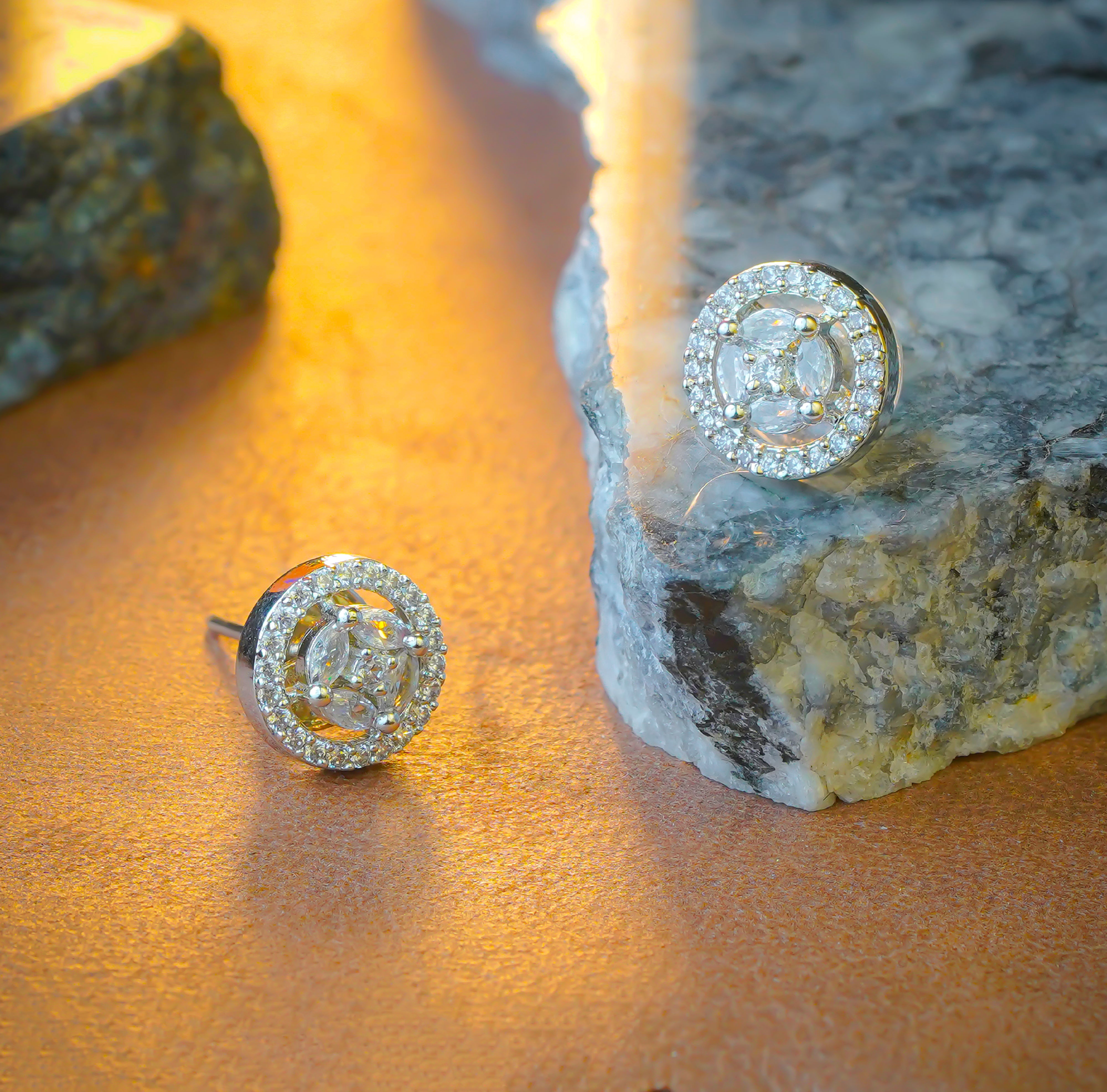 SELAYA Round White Crystal Pendant Set with Earrings and Ring