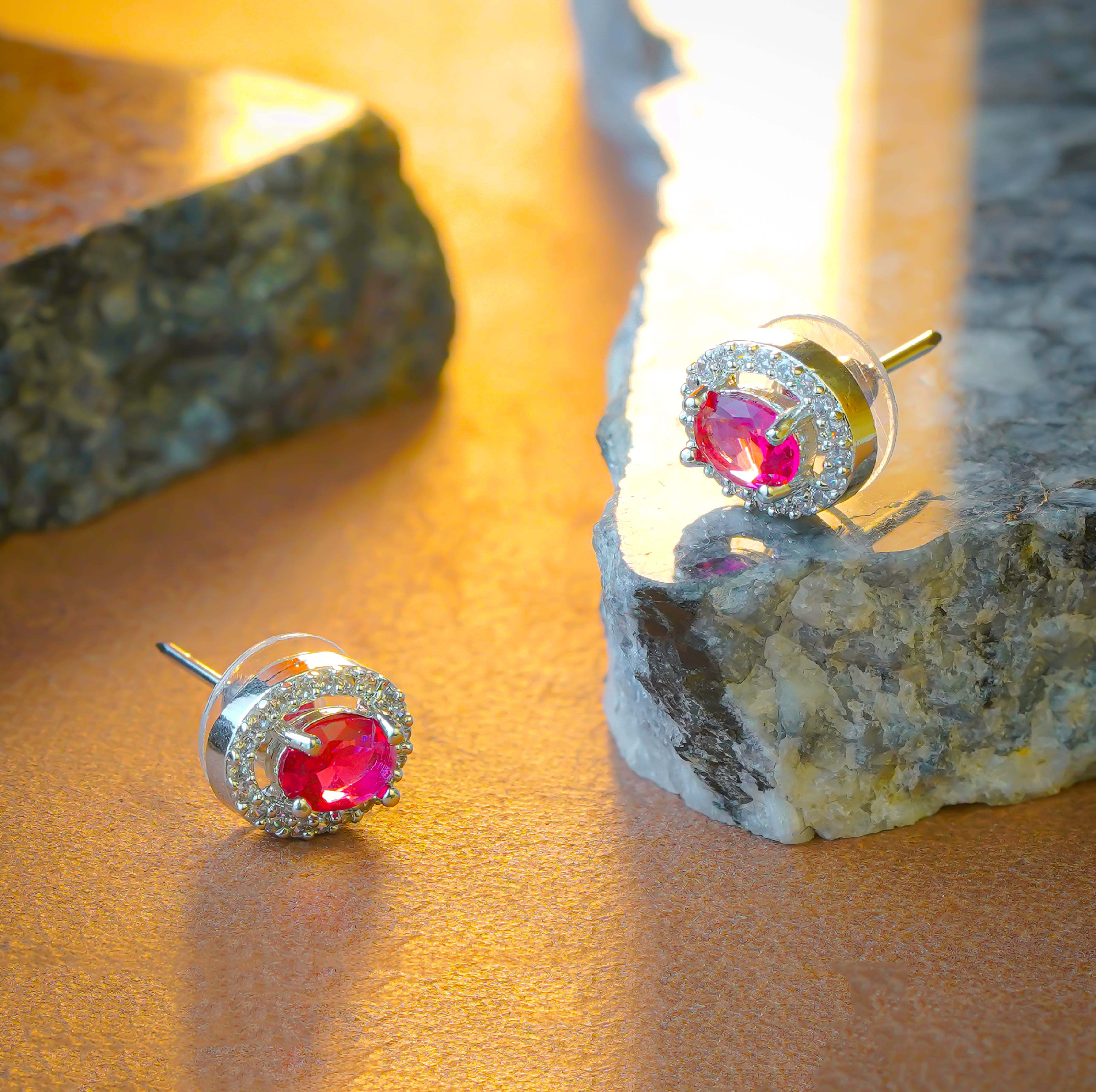 SELAYA Ruby Red Oval Crystal Pendant Set with Earrings and Ring