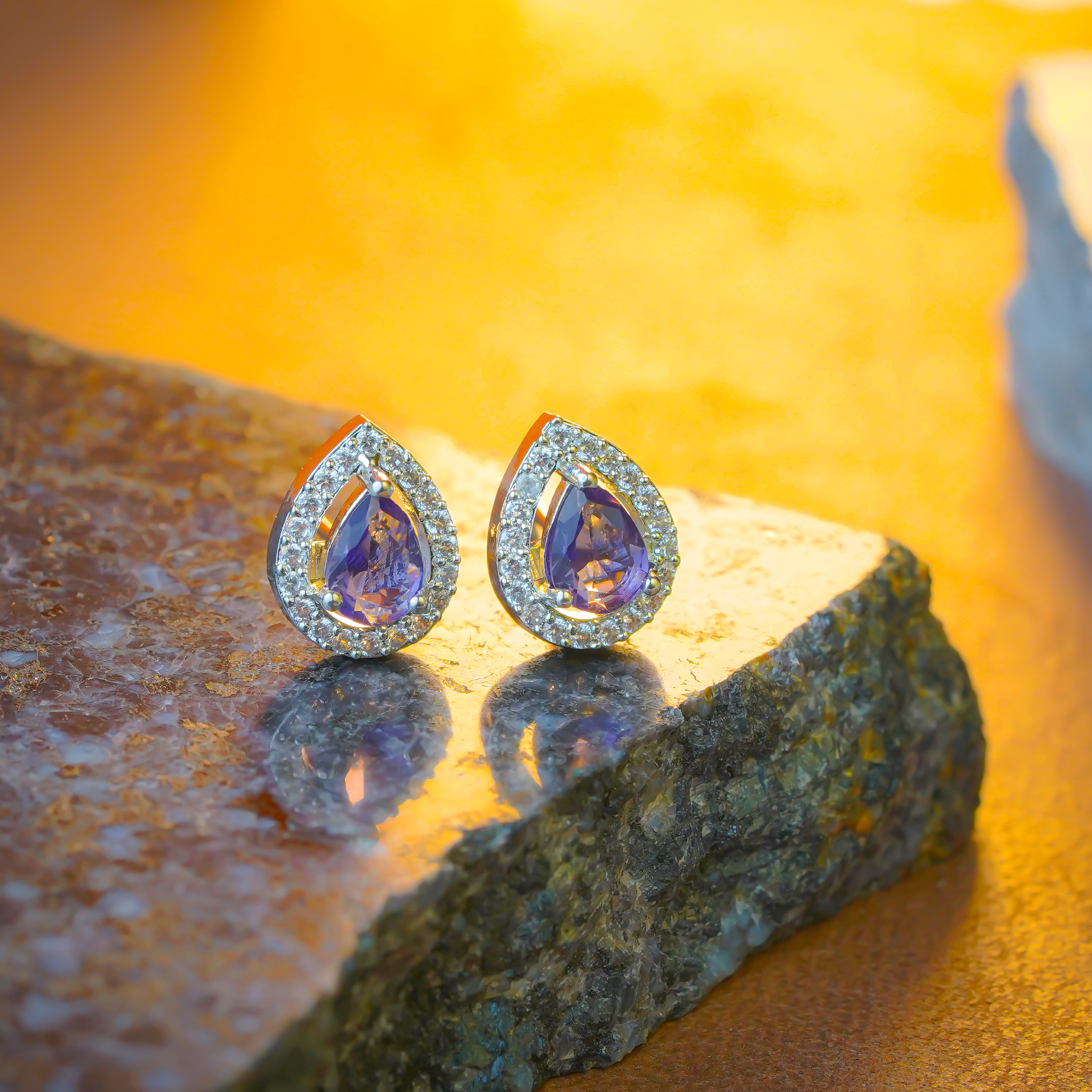 SELAYA Teardrop Amethyst Crystal Pendant Set with Earrings and Ring