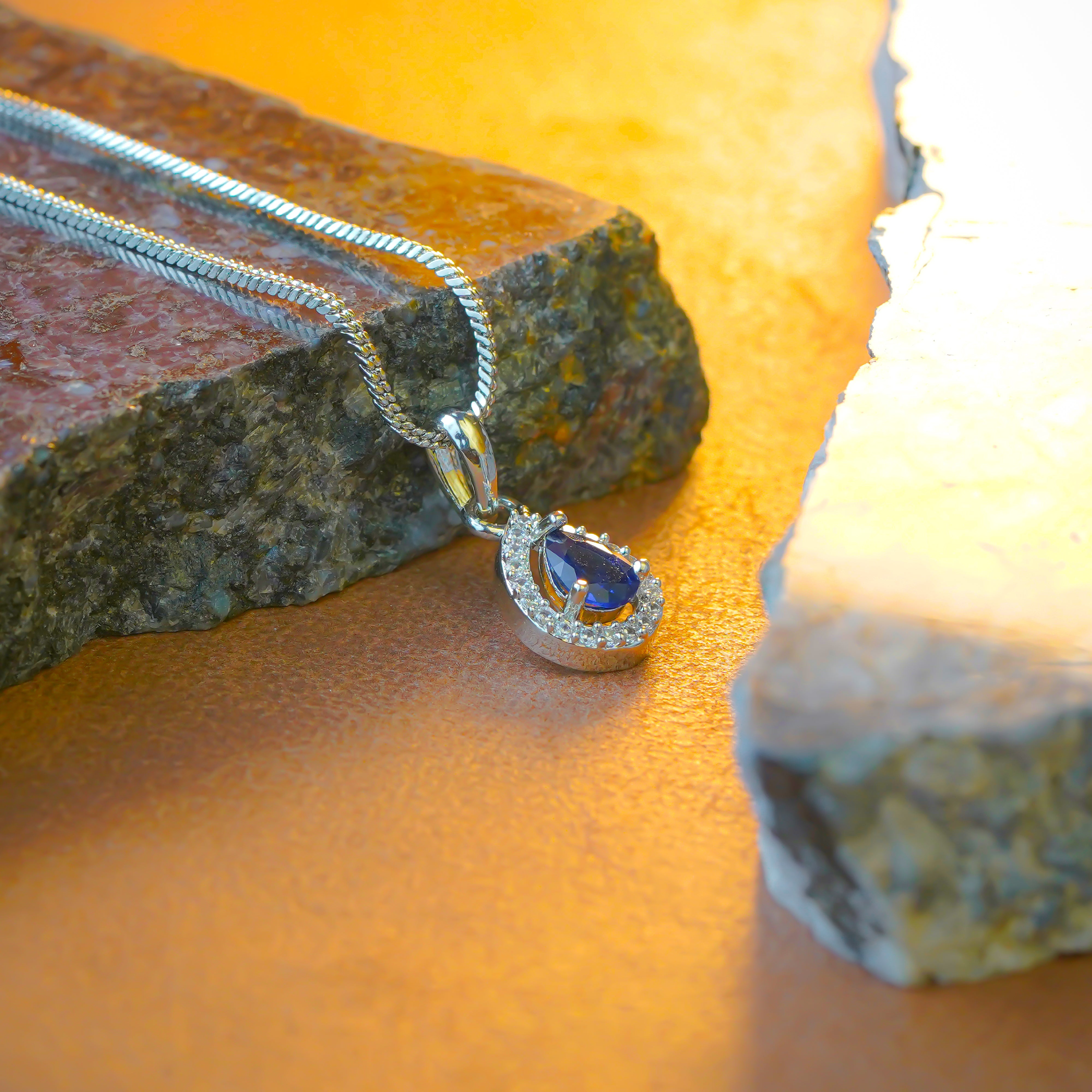 SELAYA Teardrop Sapphire Crystal Pendant Set with Earrings and Ring