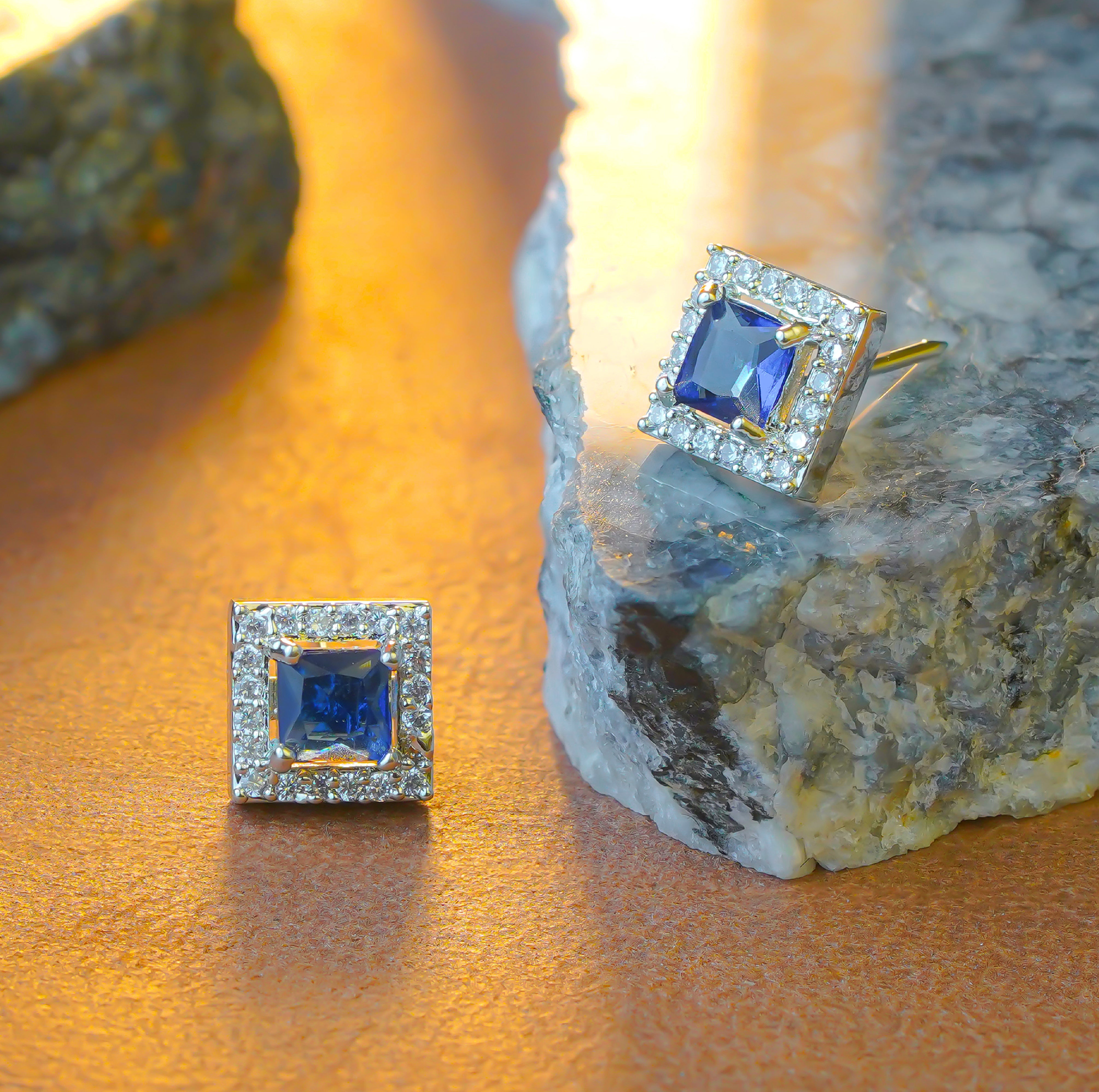 SELAYA Square-Cut Sapphire Crystal Pendant Set with Earrings and Ring