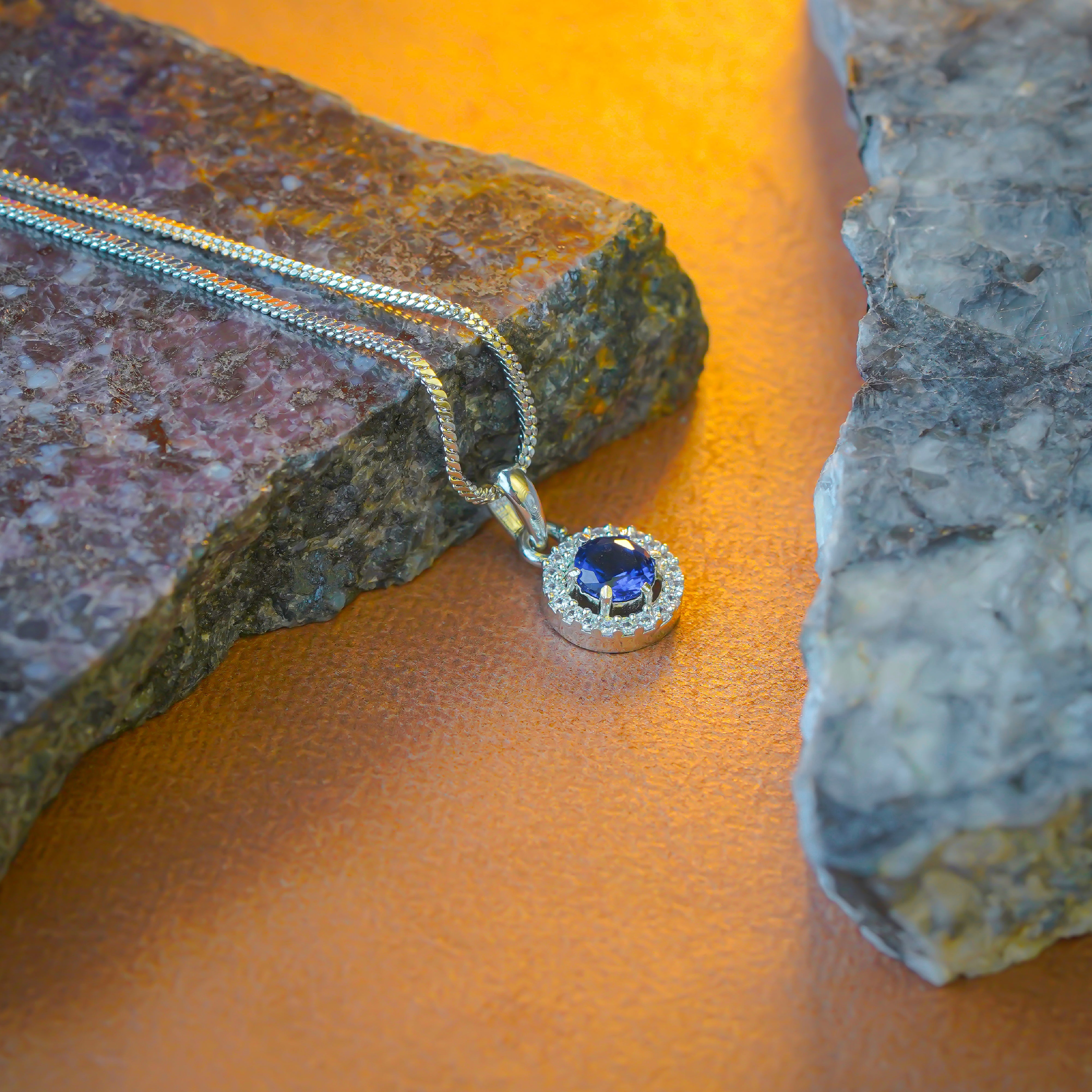 SELAYA Round Sapphire Crystal Pendant Set with Earrings and Ring