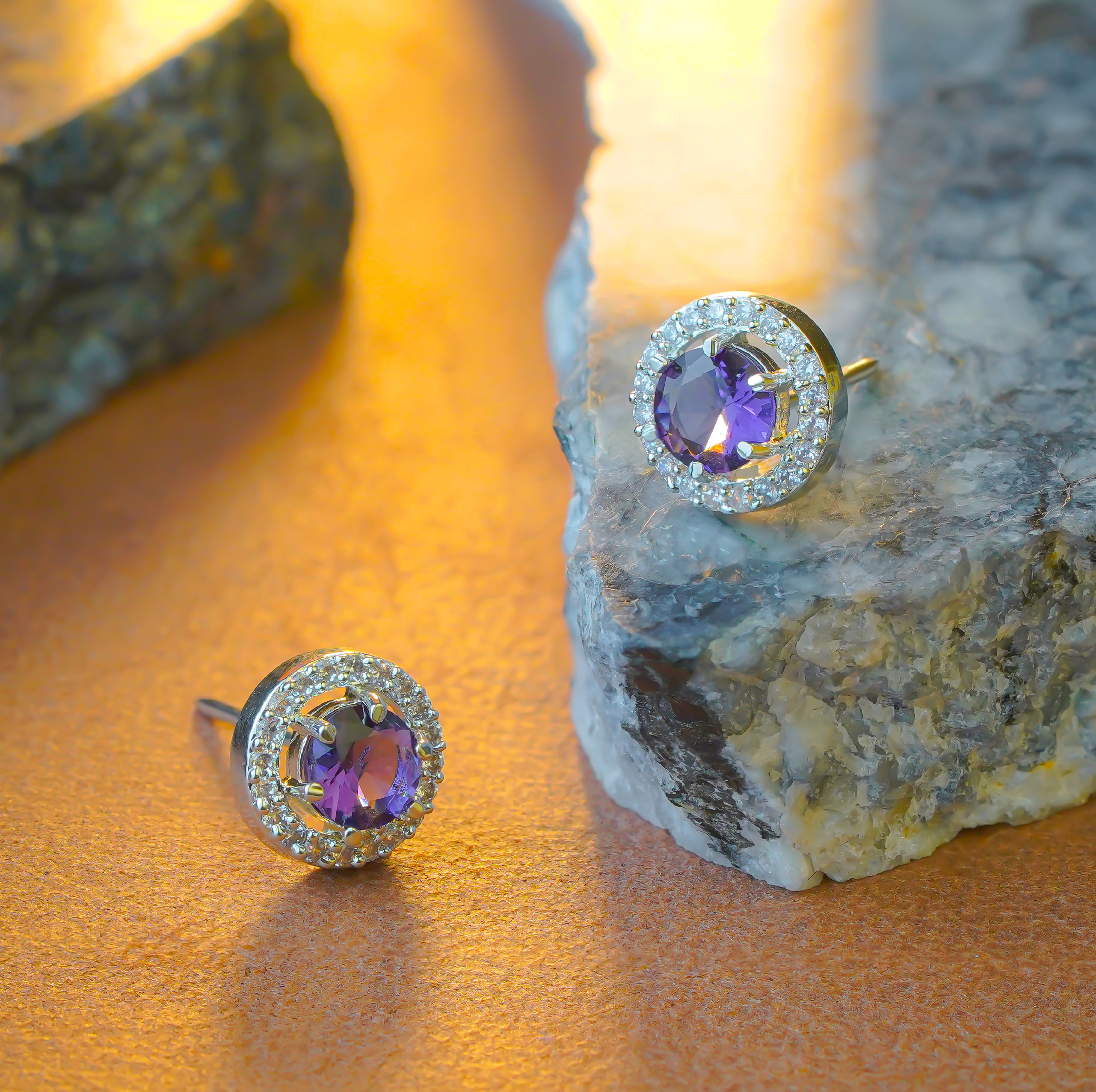 SELAYA Round Amethyst Crystal Pendant Set with Earrings and Ring