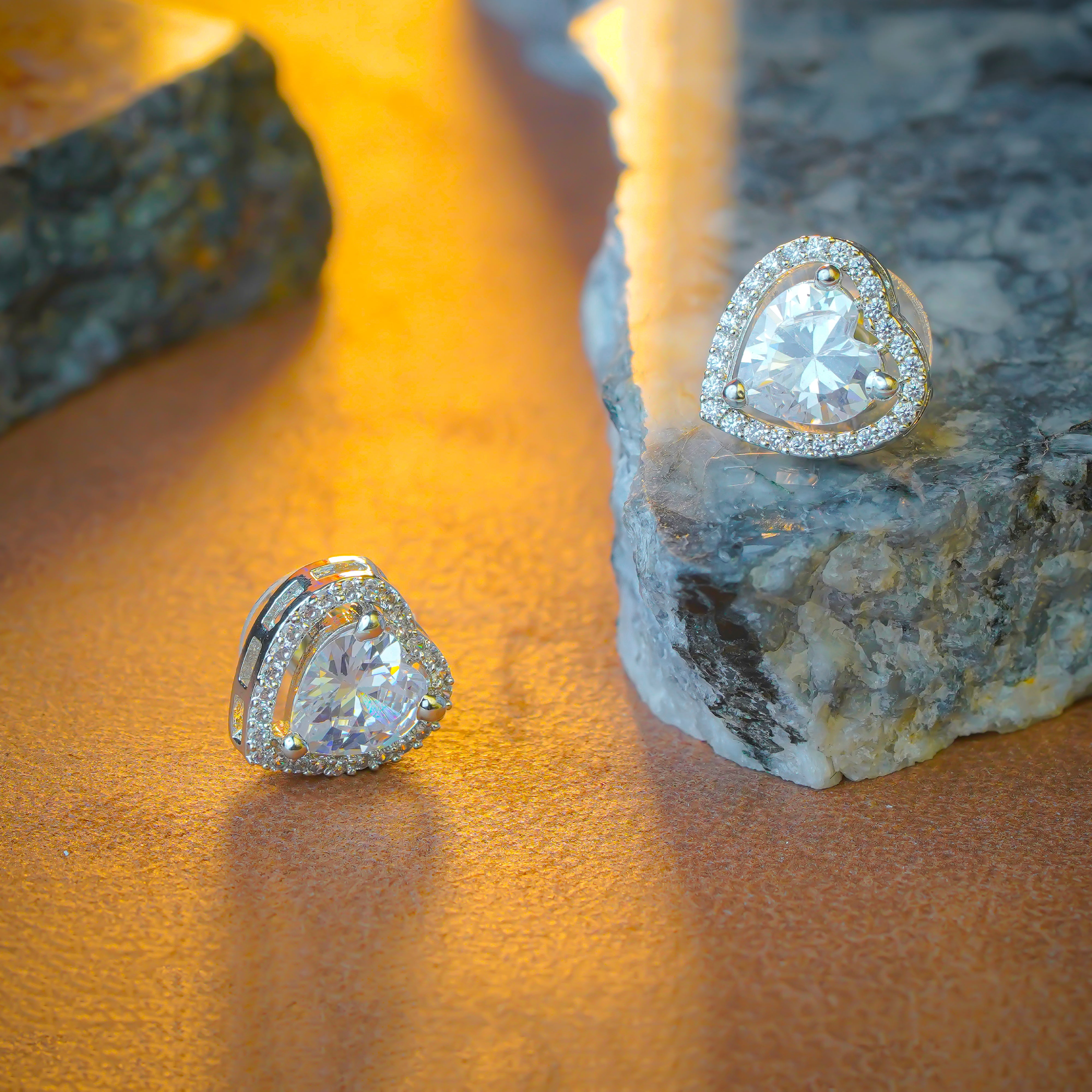 SELAYA Heart-Shaped White Crystal Pendant Set with Earrings and Ring