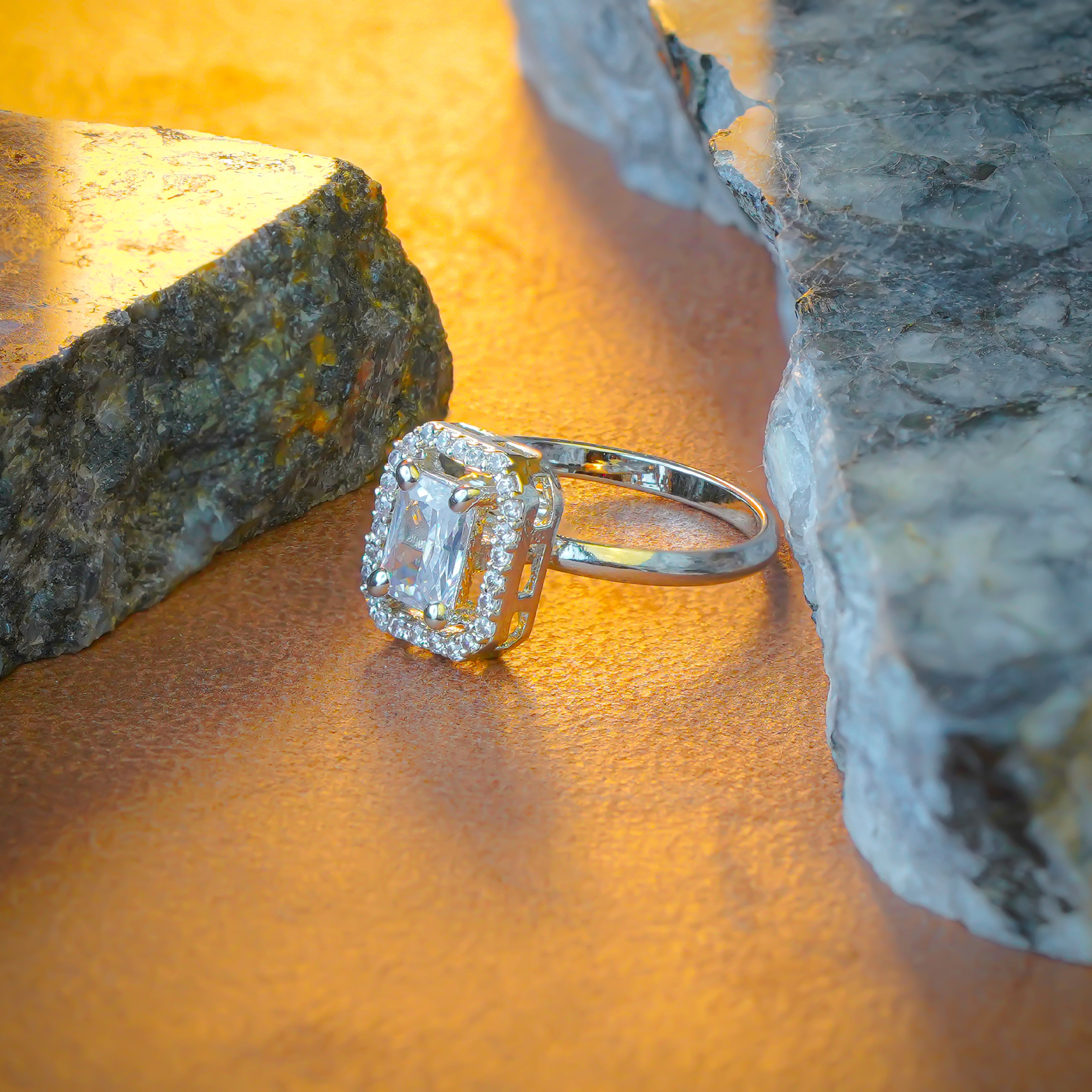 SELAYA Emerald-Cut White Crystal Pendant Set with Earrings and Ring