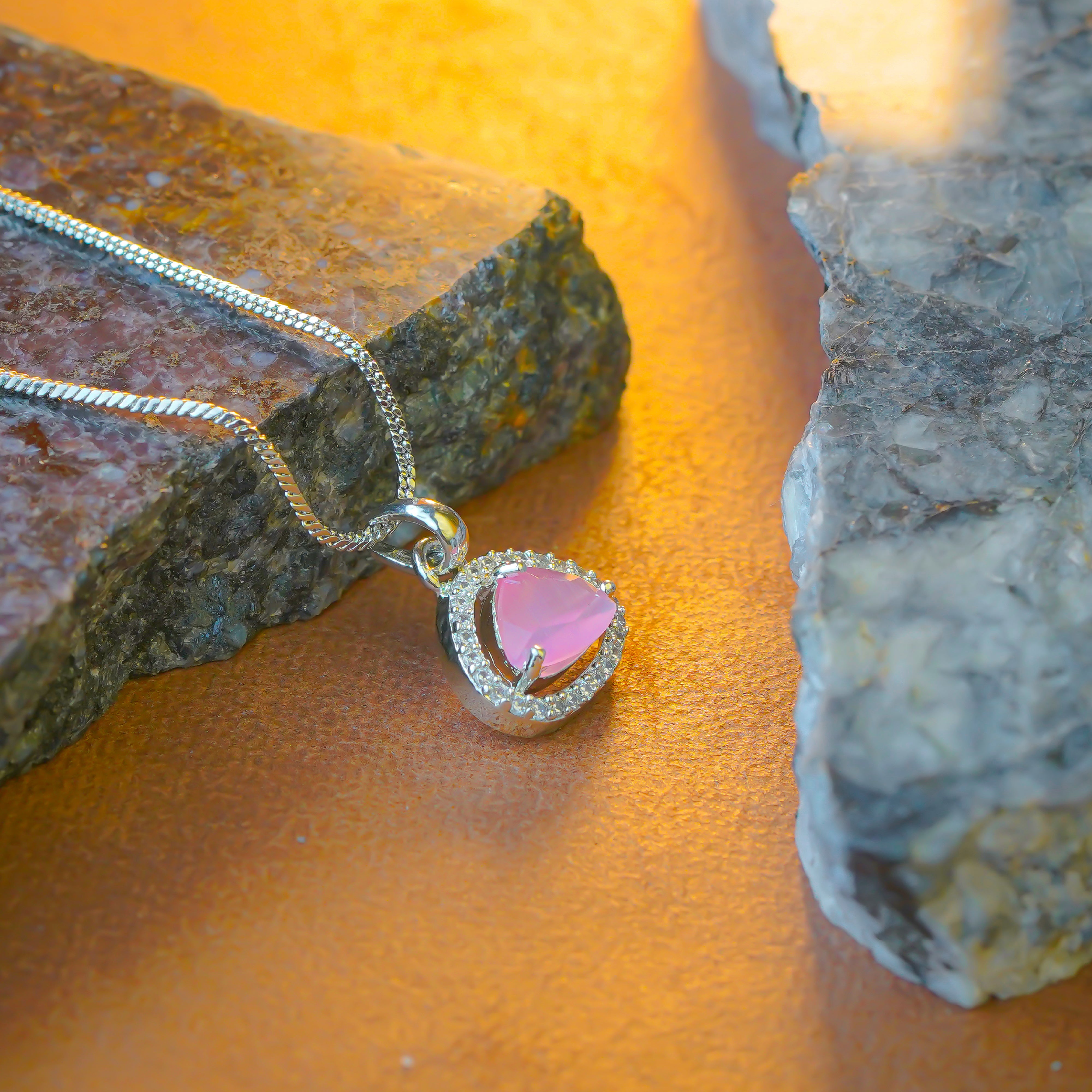 Charming Teardrop Pink Gemstone Pendant Set with Earrings