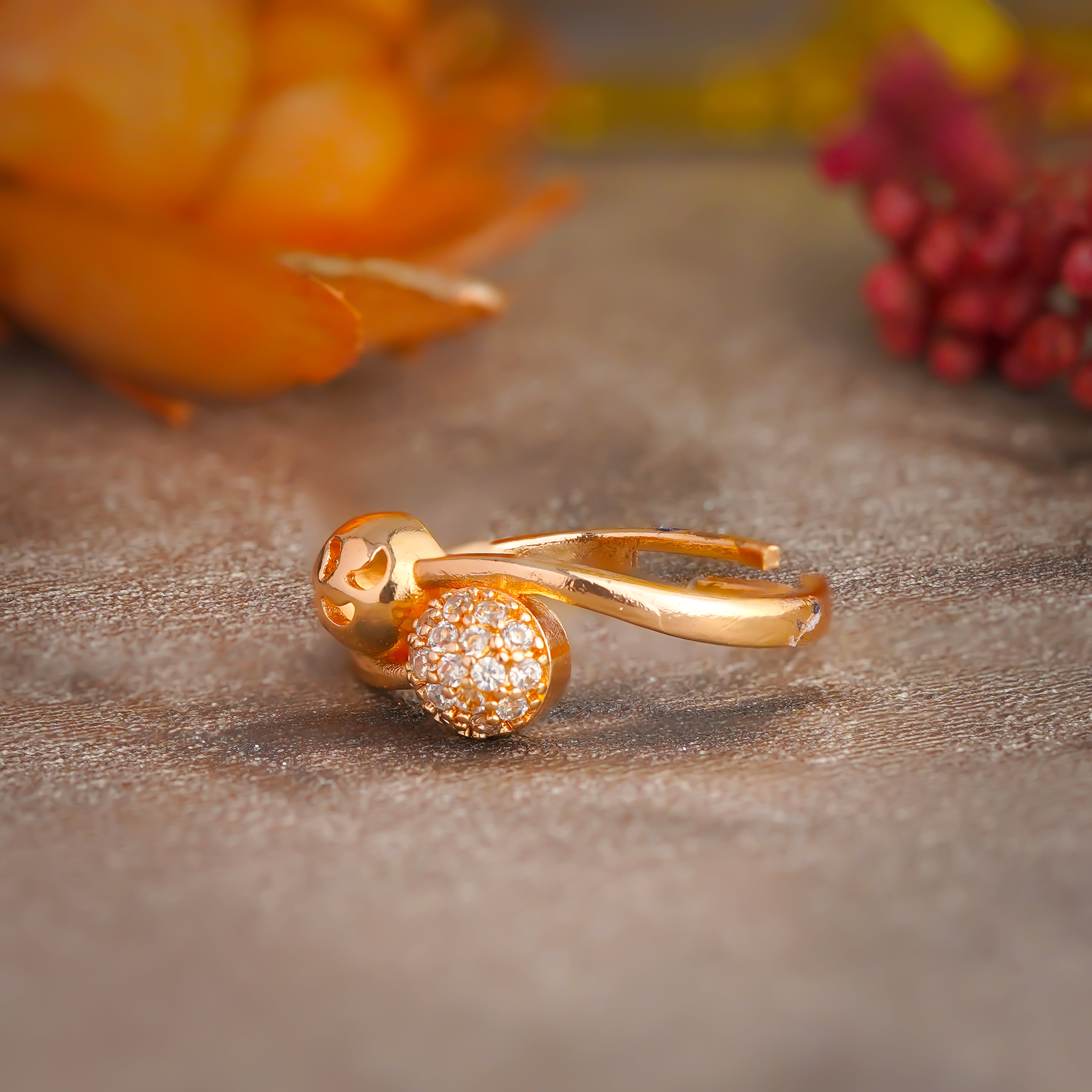 Trendy Gold Plated Dual Sphere Crystal Ring for Women SR10