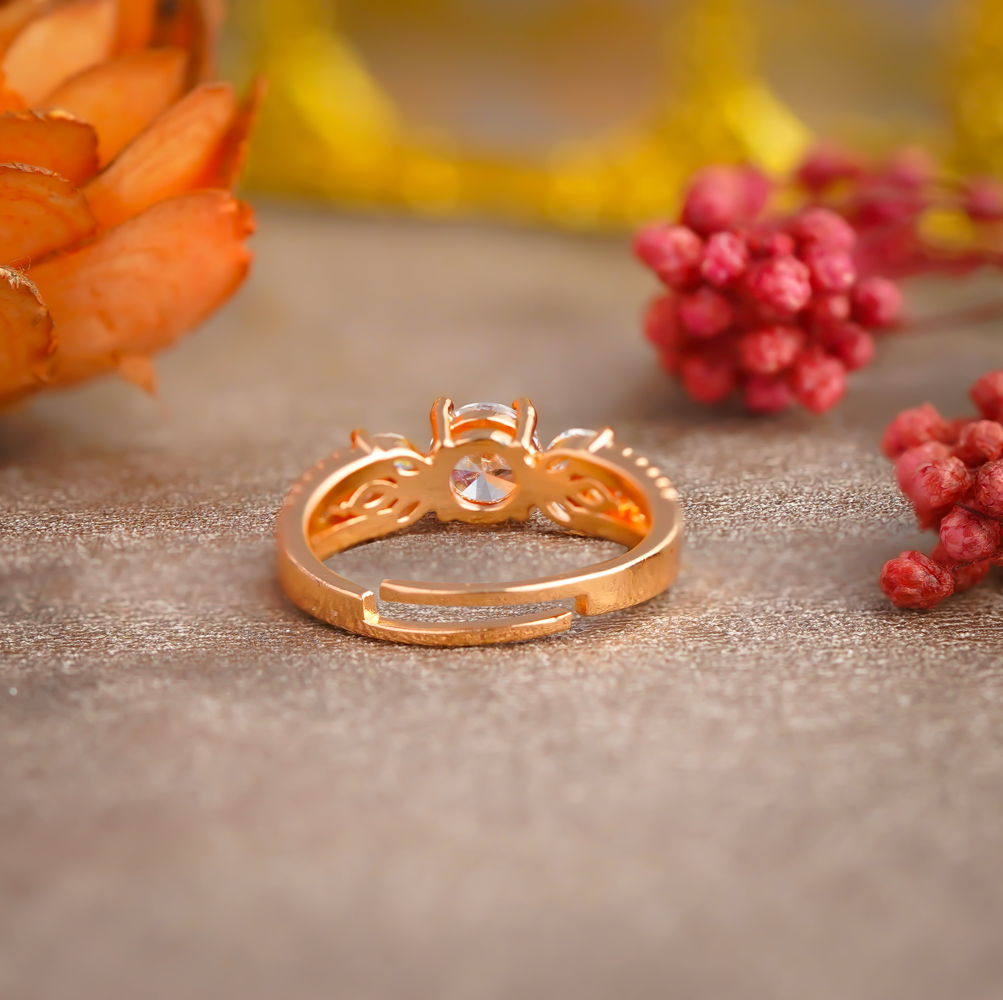 Elegant Gold Plated Leaf Crystal Ring for Women SR14