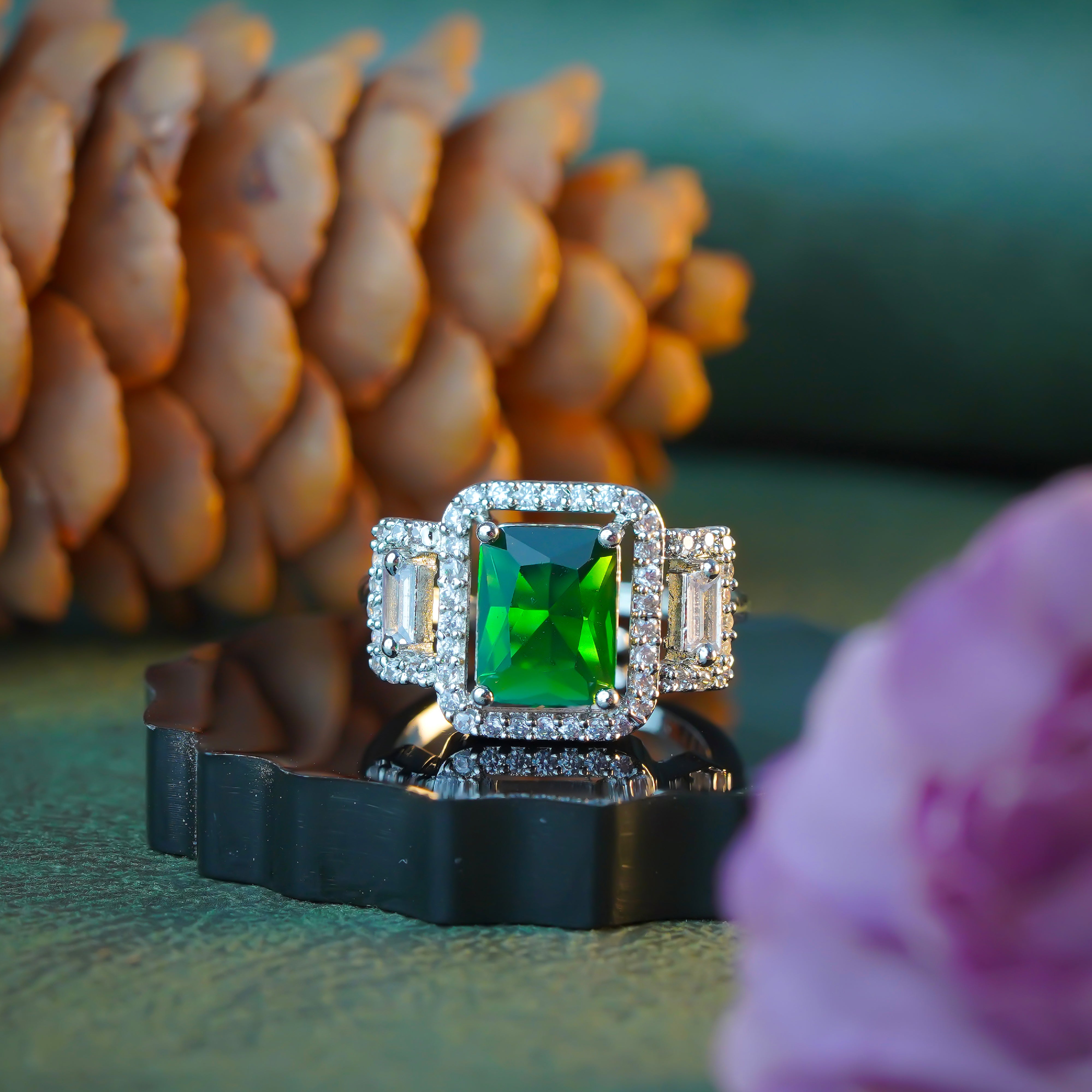 Stunning Green Square-Cut Crystal Accents Adjustable Ring For Women SR29